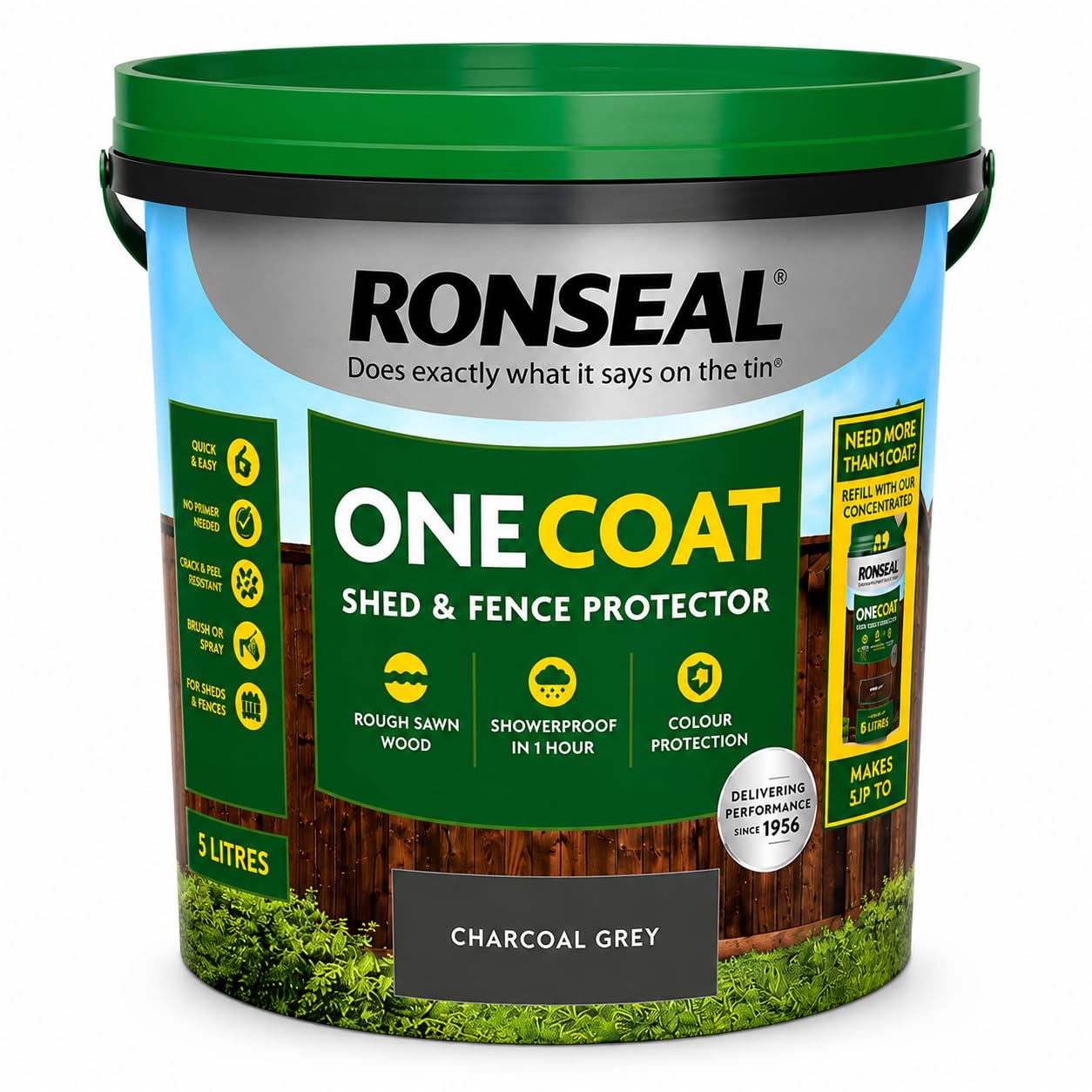 One Coat Fence Life Paint - Garden Shed & Fence Paint for Rough Wood - Trellis, Sheds & Wooden Structures (Charcoal Grey, 5 Liter) Free H Duty Glove