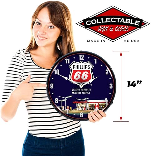 Miniatura 3 de Phillips 66 Gasolinera 1 LED Reloj de pared, RetroVintage, iluminado, 14 pulgadas