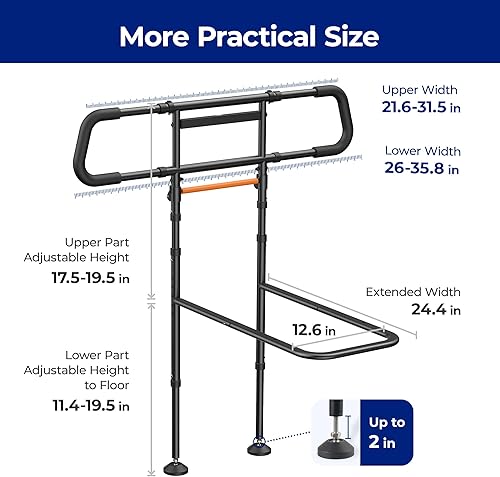 Miniatura 7 de C5 Pro - Rieles de cama para adultos mayores, riel de asistencia de cama plegable con altura ajustable, bastón de cama con barandilla antideslizante