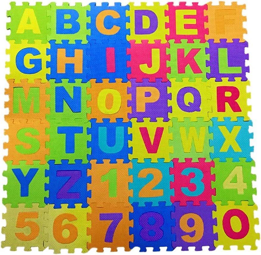 Alphabet and Numbers Foam Puzzle Play Mat,Non-Toxic EVA 36 Piece Multi-Color Children Play & Exercise Mat (Small)