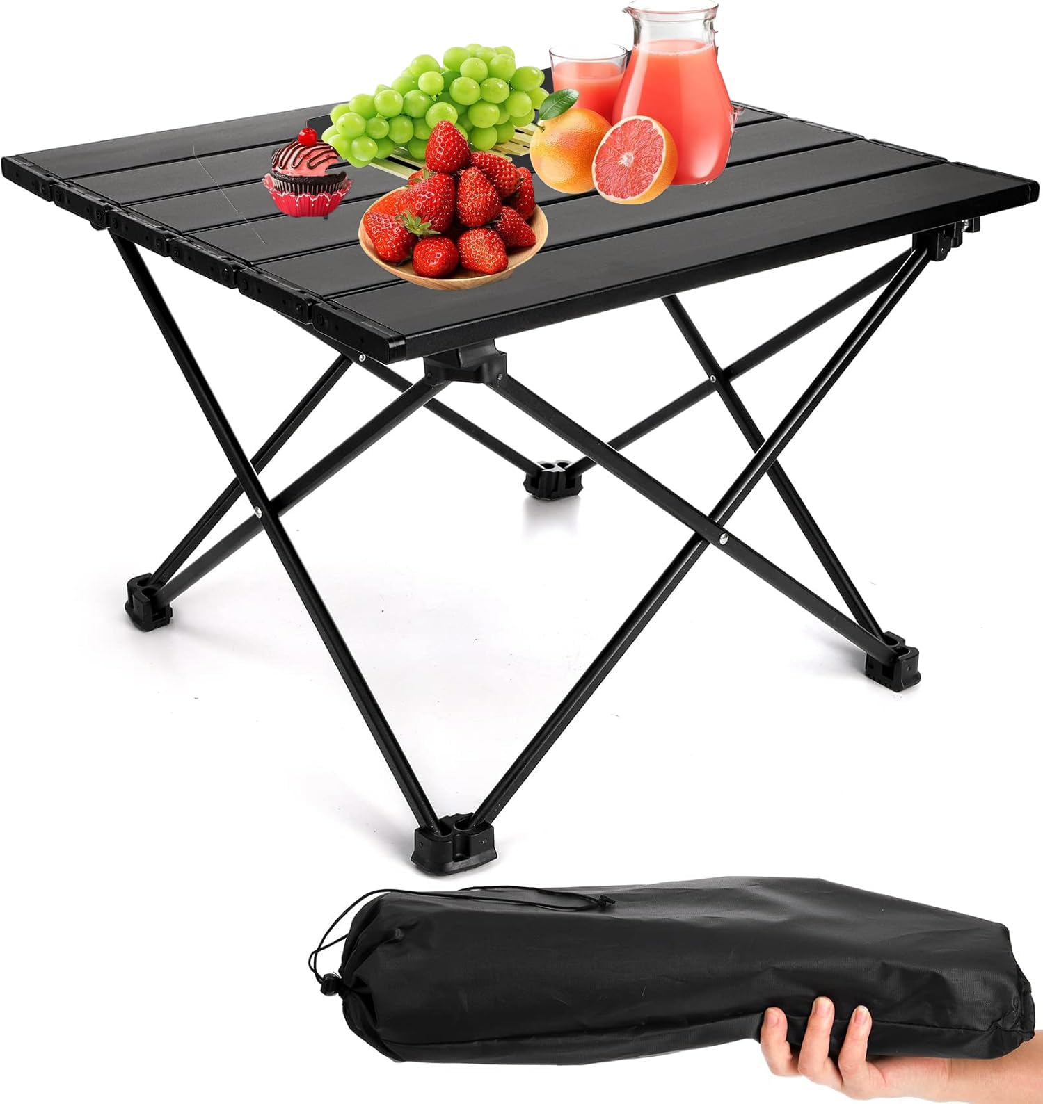 Folding Camping Table, Portable Metal Roll up Compact Side Table, Foldable Lightweight Table with Carry Bag for Outdoor Cooking, Picnic, Beach, Travel, Indoor (RY-04)-image-12