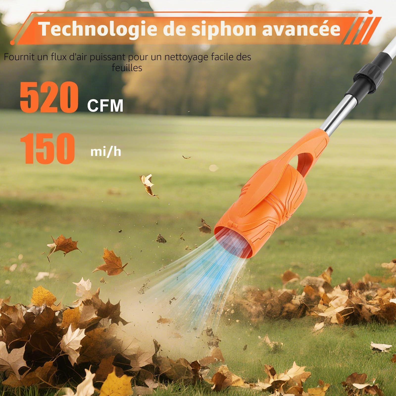 Souffleur de Feuilles sans Fil 21V,Souffleur à Batterie 3,0 Ah,Vitesse de soufflage jusqu'à 240 km/h,Régime 29.000 TRS/Min, pour Jardins Allées Terrasses,Feuilles Mortes, la Saleté, la Neige
