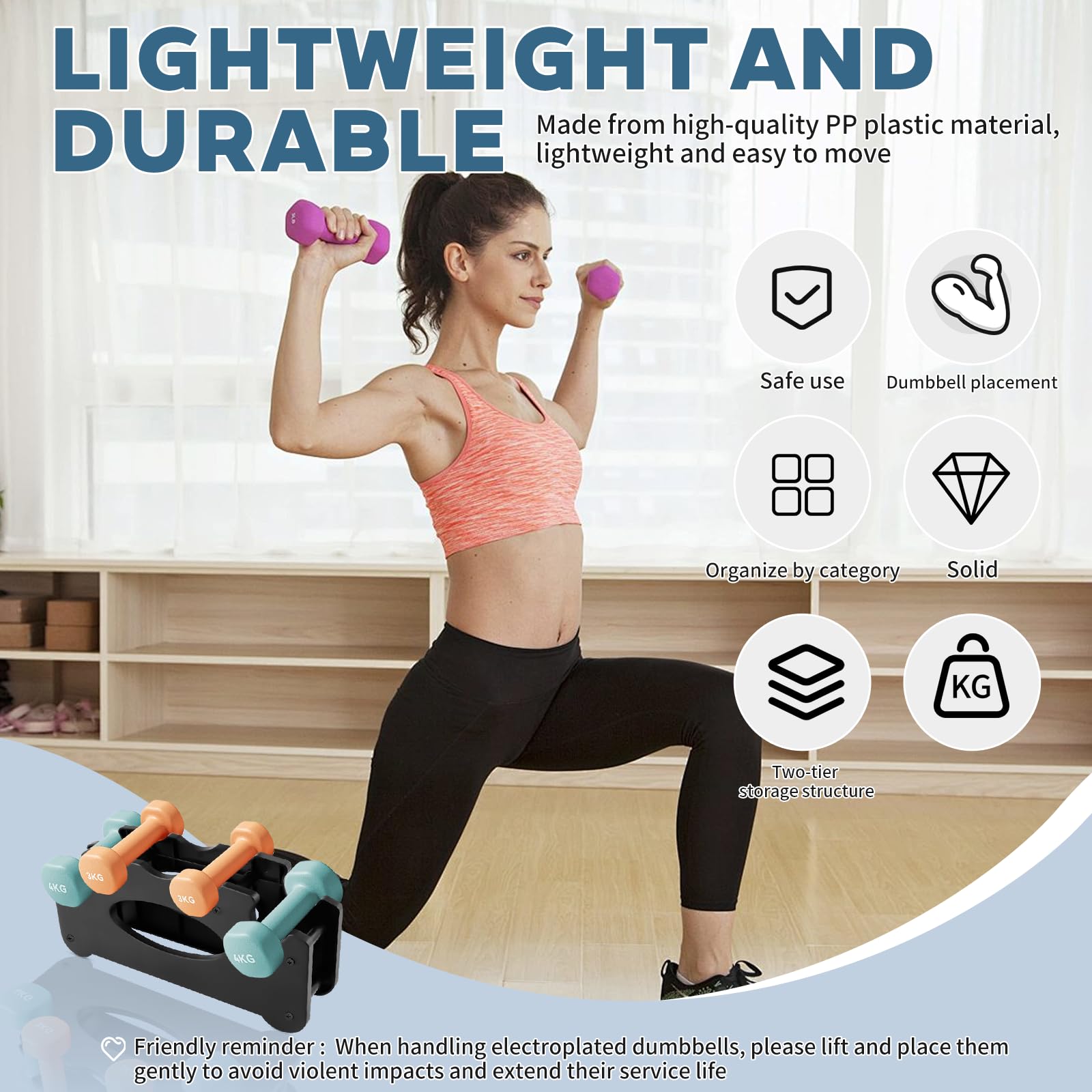 Soporte Mancuernas, Mancuernero, Compacto Soporte para Pesas, Soporte Pesas con Capacidad para 4 Mancuernas Pequeñas, Ideal para Gimnasios Domésticos, Doble Capa, Negro