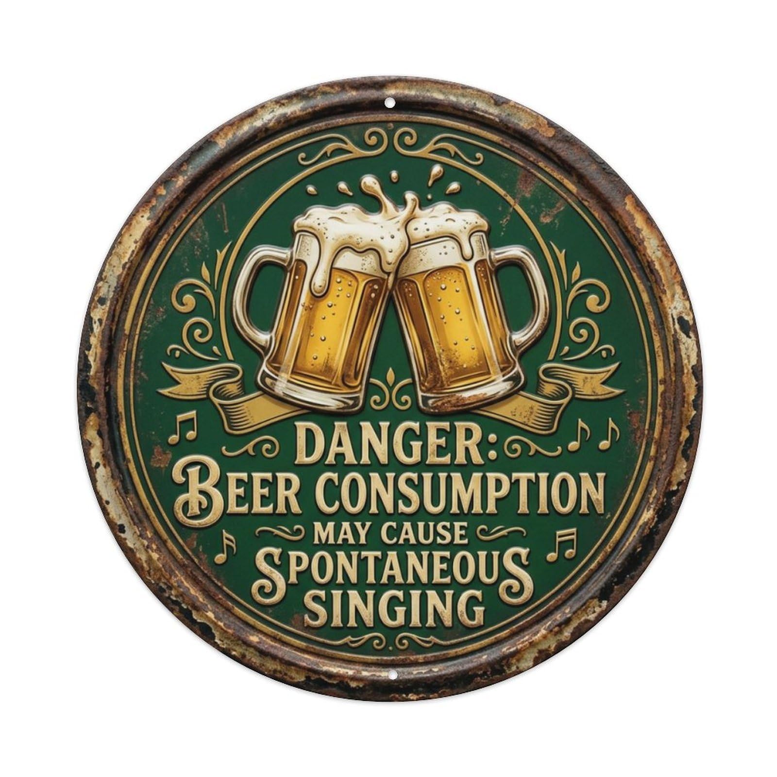 Spontaneous Beer Singing Metal Tin Sign Plaque Wall Decor for Cafe, Club Bar, Office, Home Garden Round Metal Poster 8x8Inch