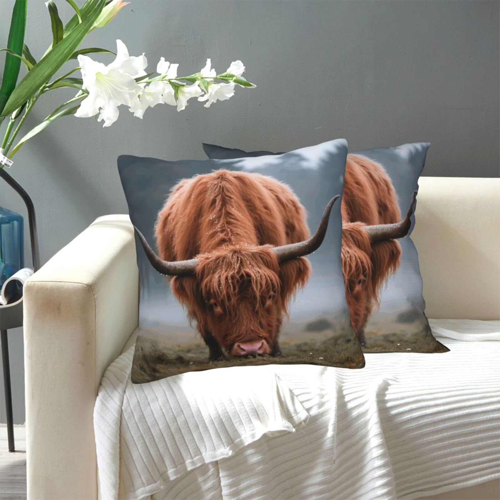 FekiLoot Decorative Throw Pillow Covers Modern Farmhouse Pillowcase Double Sided Cozy Cushion Cover for Sofa Couch Bed 20"X20" Highland Cow