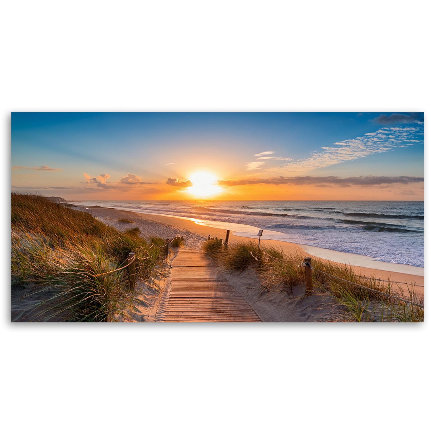 Feeby Leinwand Bilder - Bild Wohnzimmer - Sonnenuntergang am Strand - 120x60 1tlg - Deko Schlafzimmer Groß - Dekoration Canvas - Gemälde - Modern Wandbilder - Kunstdruck