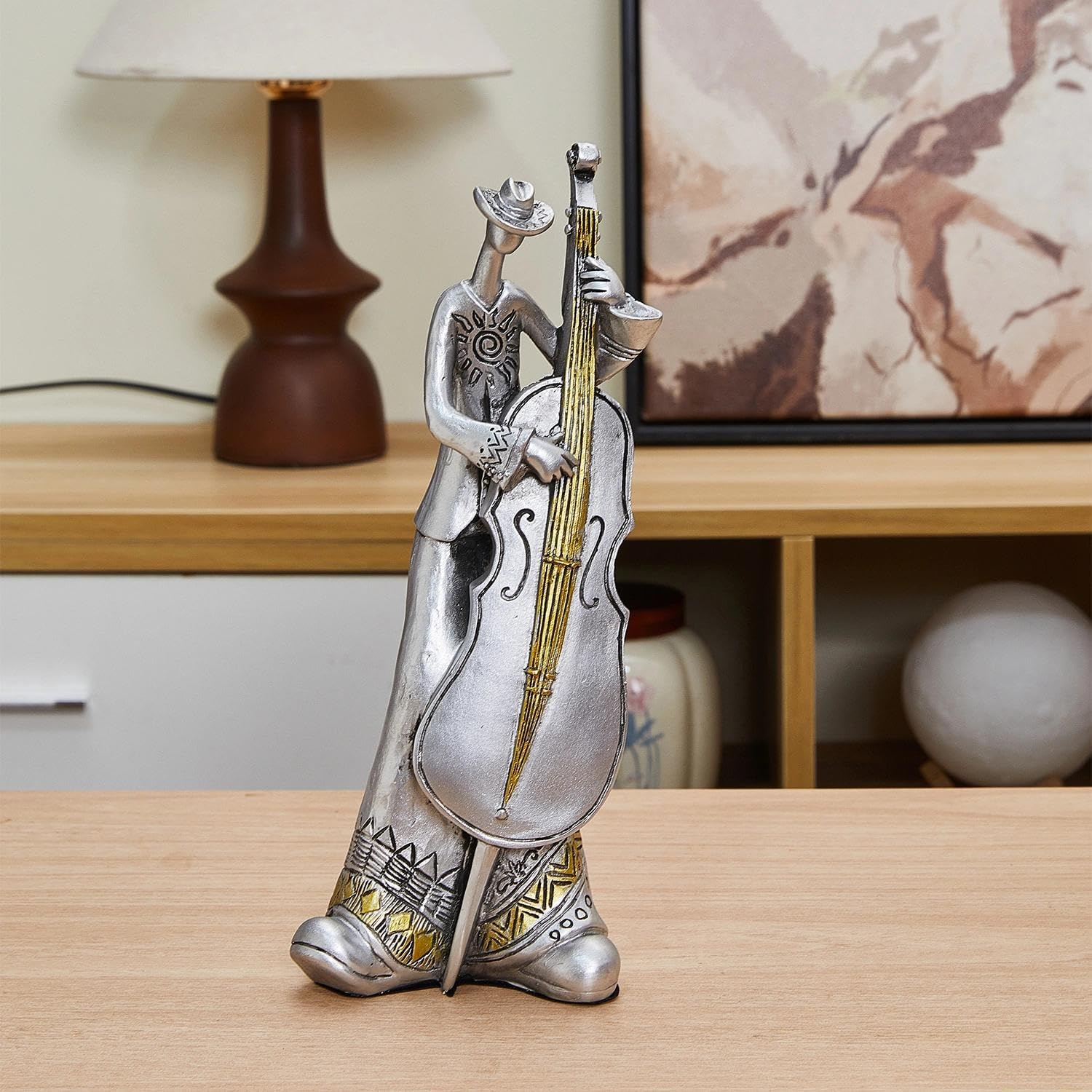 Gold Silver Nostalgic Guitarist Figurine for Home Decor, Classic Melody-Playing Sculpture Ornament for Shelf Cabinet Desktop Table in Home Office Hotel Bar - Distinctive Housewarming Gift Ideas
