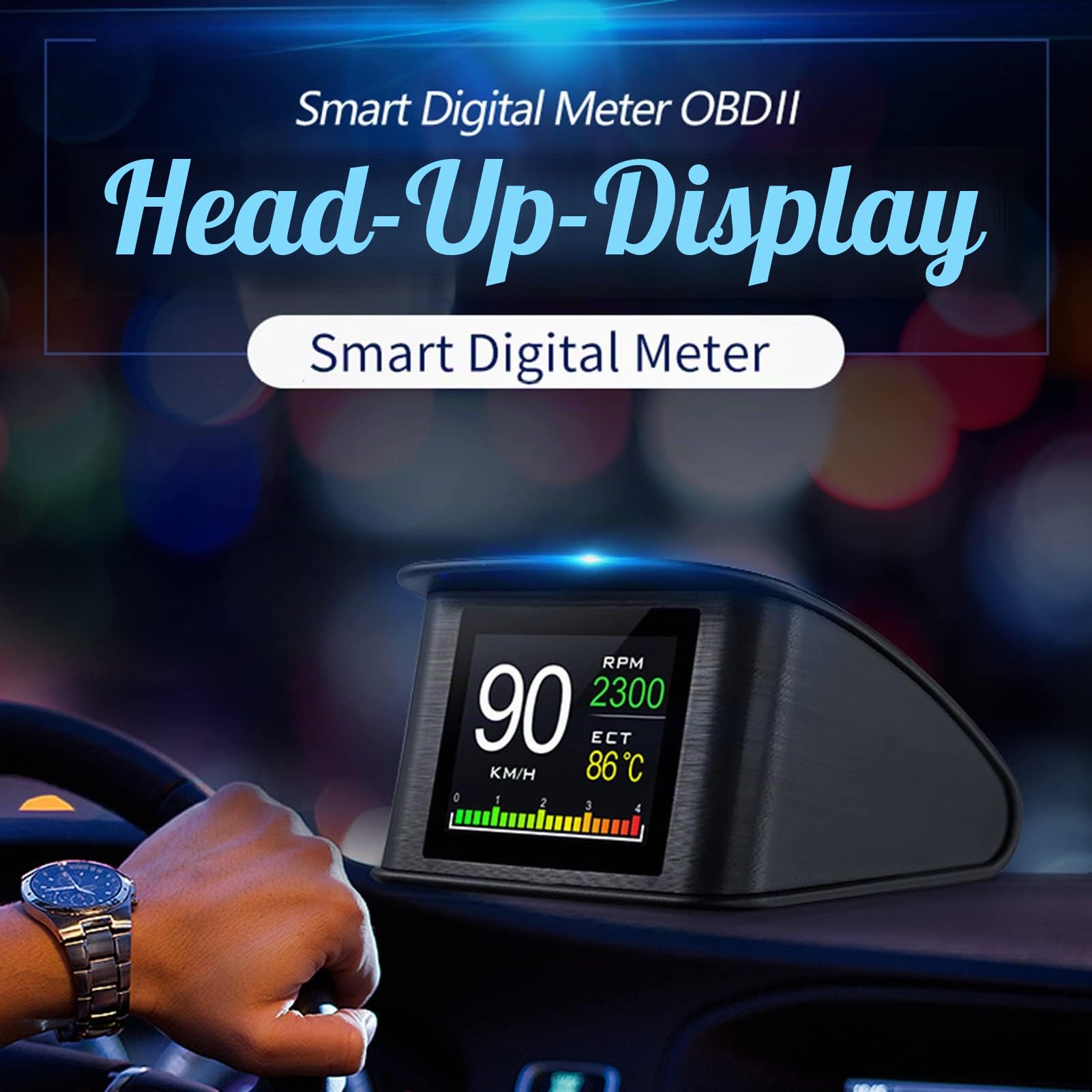 Shkalacar Head Up Display, 2,2 Zoll- Digital OBD2 HUD Display mit Intelligente Erinnerung, Alarmsystem, Autoleistungstest, Auto Tachometer und Water Temperature Meter