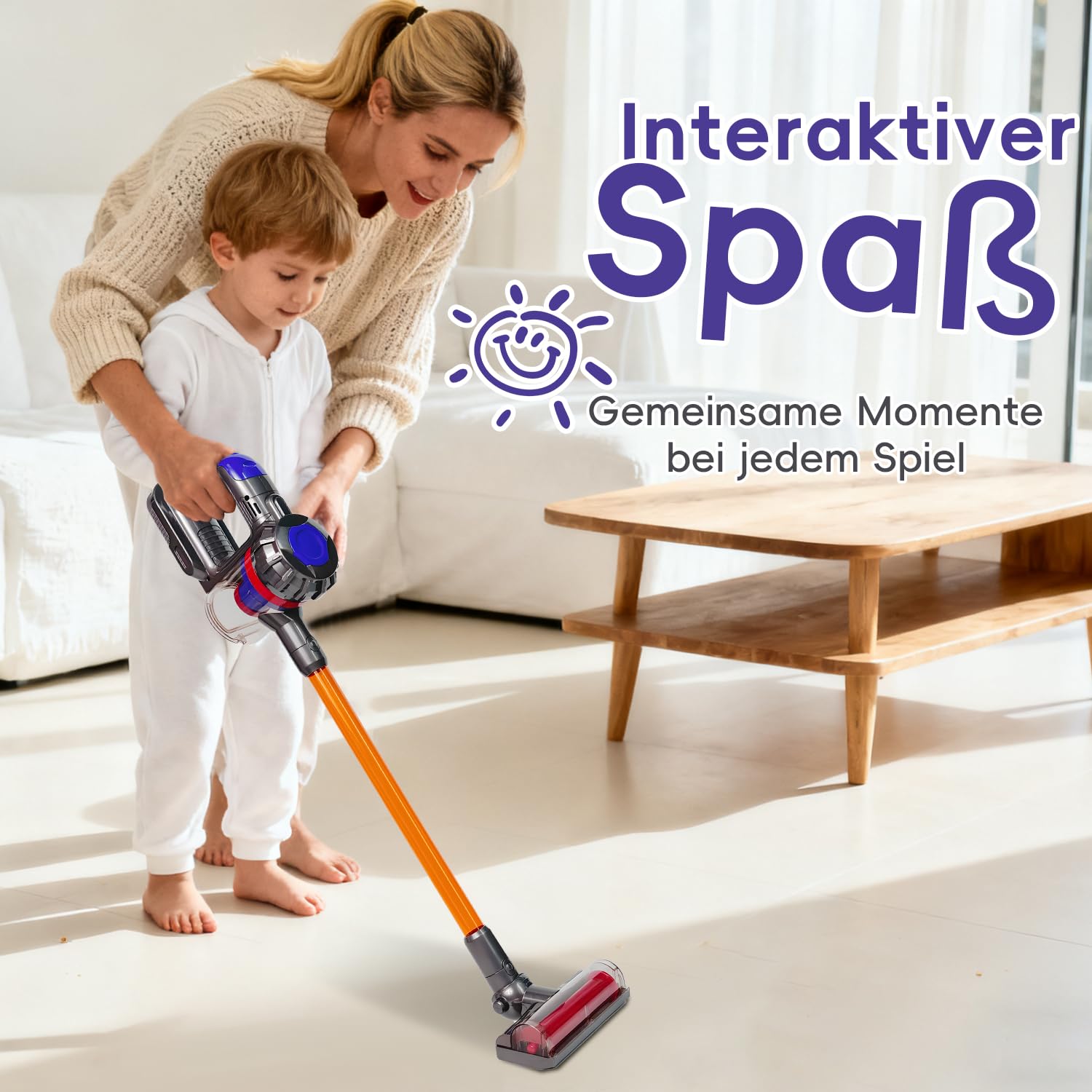 VARANO 3-in-1 Kinderstaubsauger mit echter Saugfunktion – Kinder Staubsauger mit Saugleistung, realistisches Rollenspiel & Montessori Lernspielzeug für Jungen & Mädchen ab 3 Jahren (Rot/Violett)