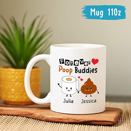 Miniatura 4 de Taza de café personalizada con nombres, Forever Poop Buddies, taza de cerámica de regalo para mejores amigos  mejores amigos  alma gemela, taza de