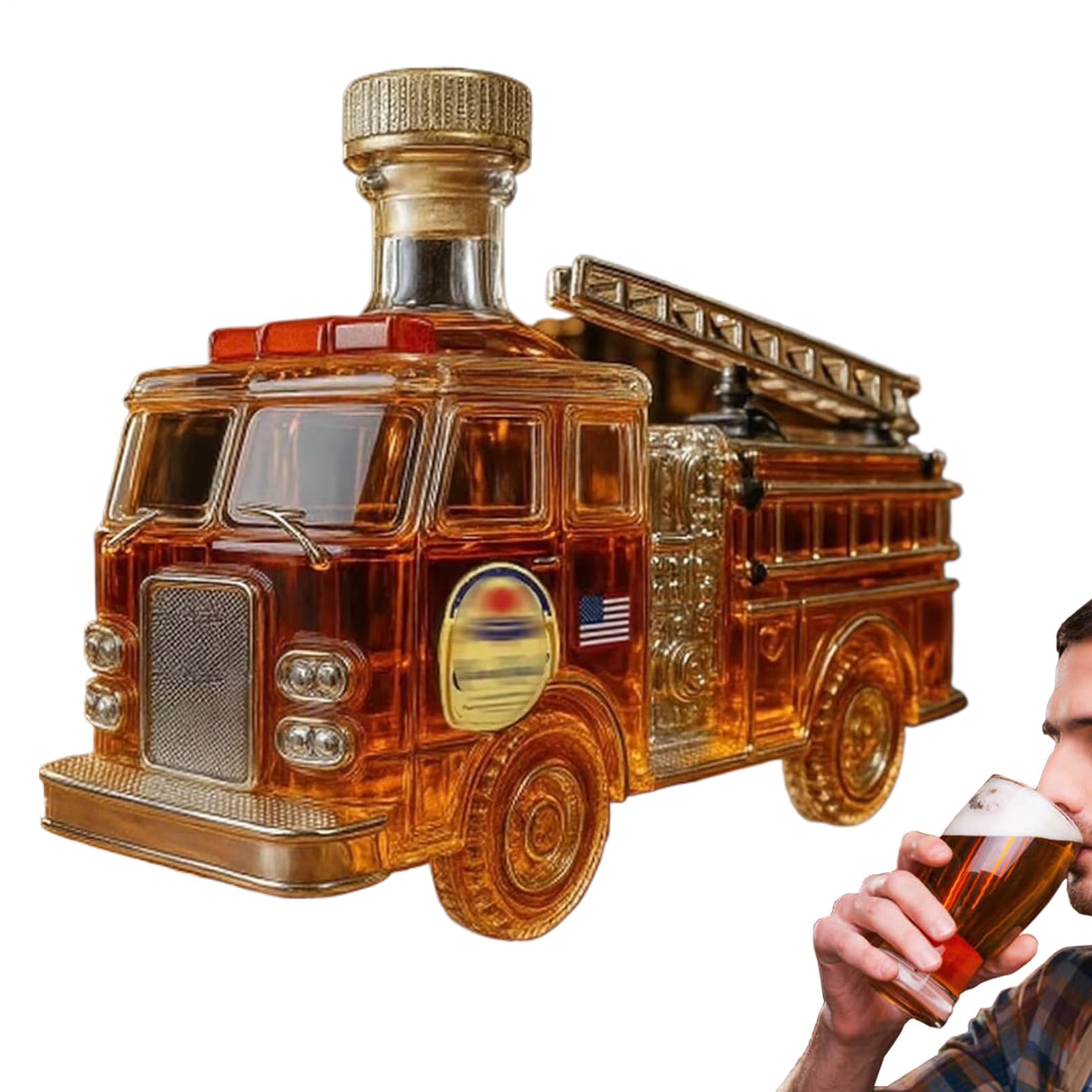 Liquor Decanter Fire Truck, 300ml Glassware, Whiskey Wine Bottle with Fire Truck Design, Drinkware Accessory for Dad Brother Birthday Party Bar Home Office Restaurant Alcohol Bourbon Tequila