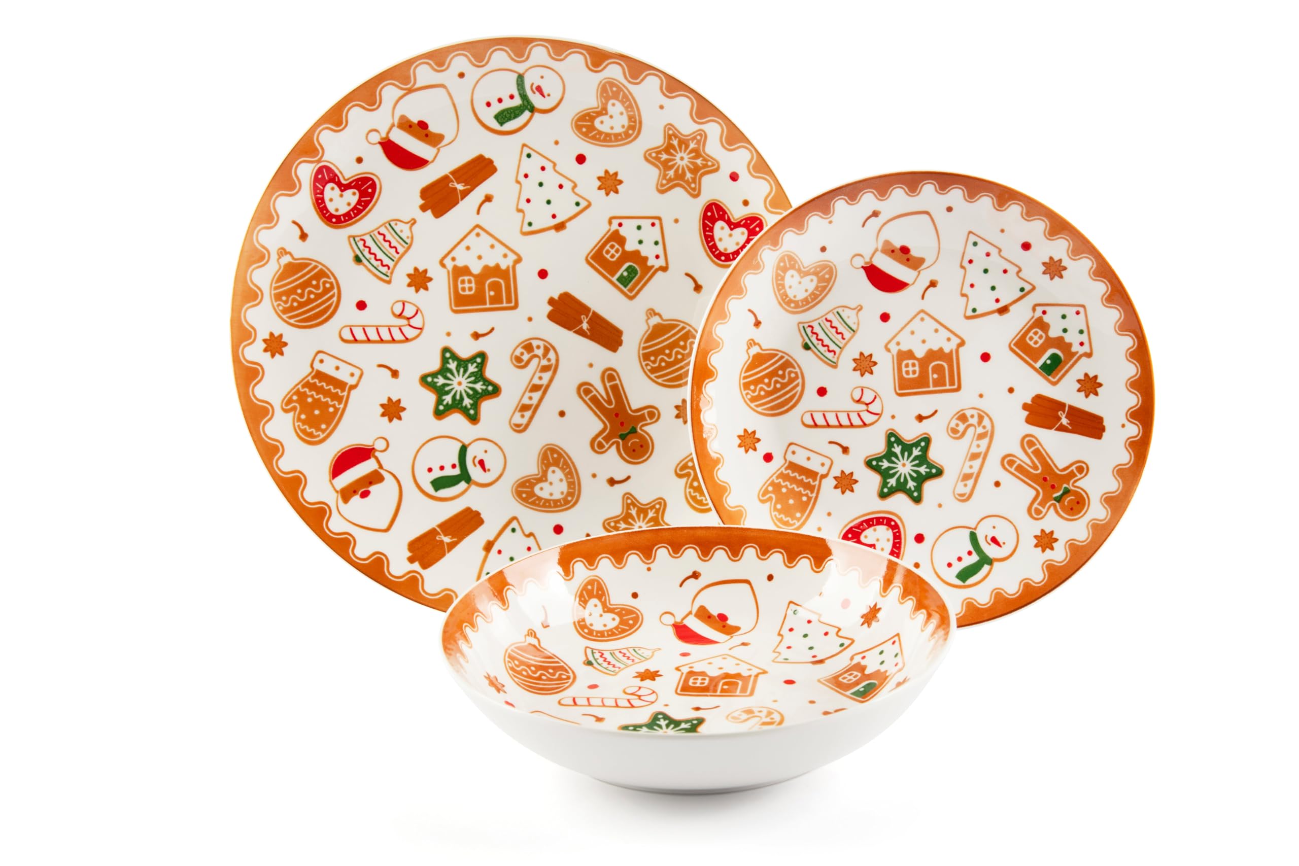 Excelsa Wonderful Ginger zestaw porcelanowych talerzy obiadowych, 18 sztuk, motyw bożonarodzeniowy