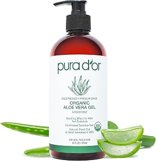 PURA D'OR USDA Organic Aloe Vera Gel 16oz Unscented - Pure Preservative-Free Relief for Sunburn, Eczema, Hair & Skin