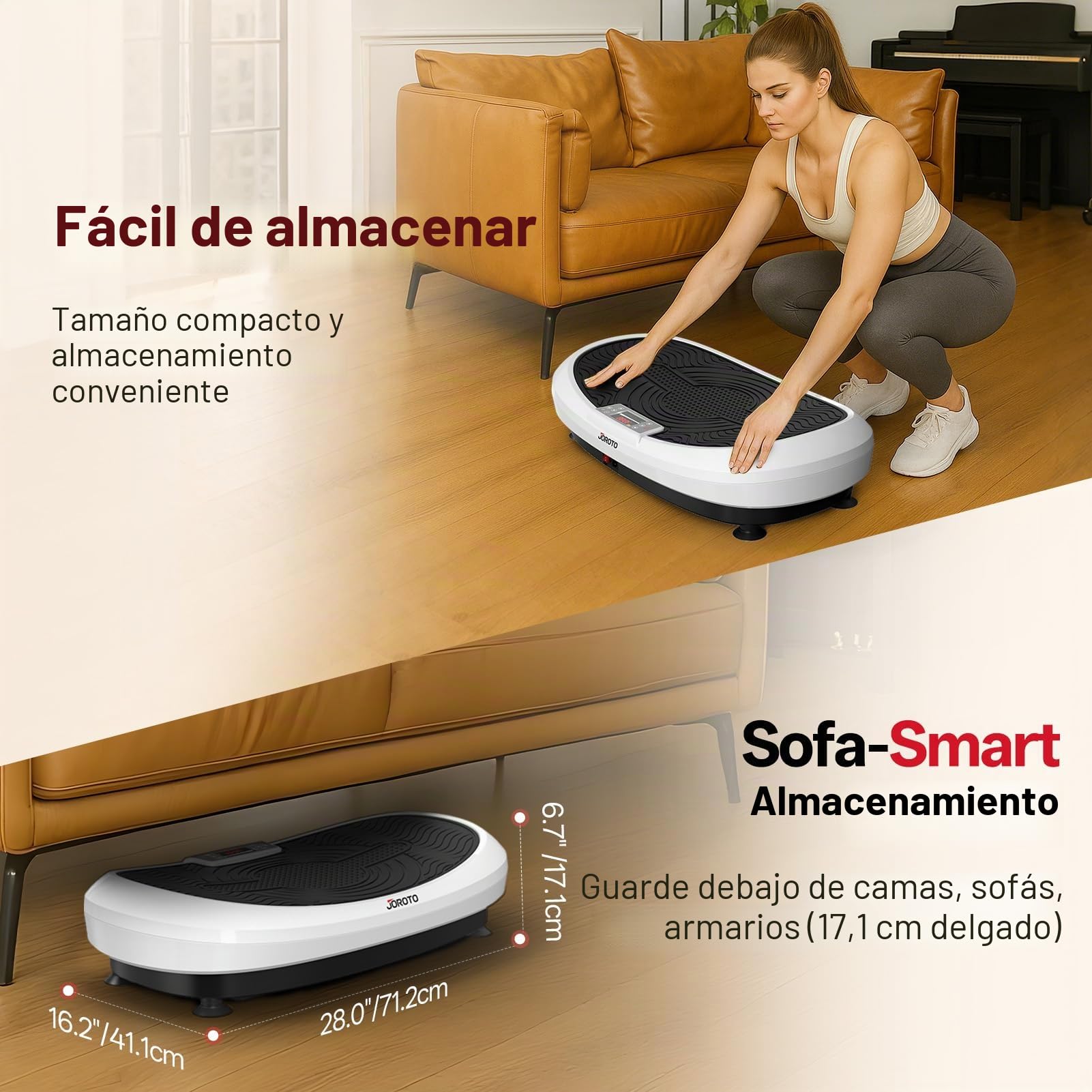 JOROTO JV50/JV60 Plataforma Vibratoria 4D para Hogar, con 3 Motores, 10 Programas & 120 Niveles, Altavoz Bluetooth, Luces LED para Entrenamiento Corporal Completo, Capacidad de Carga Máxima de 158KG