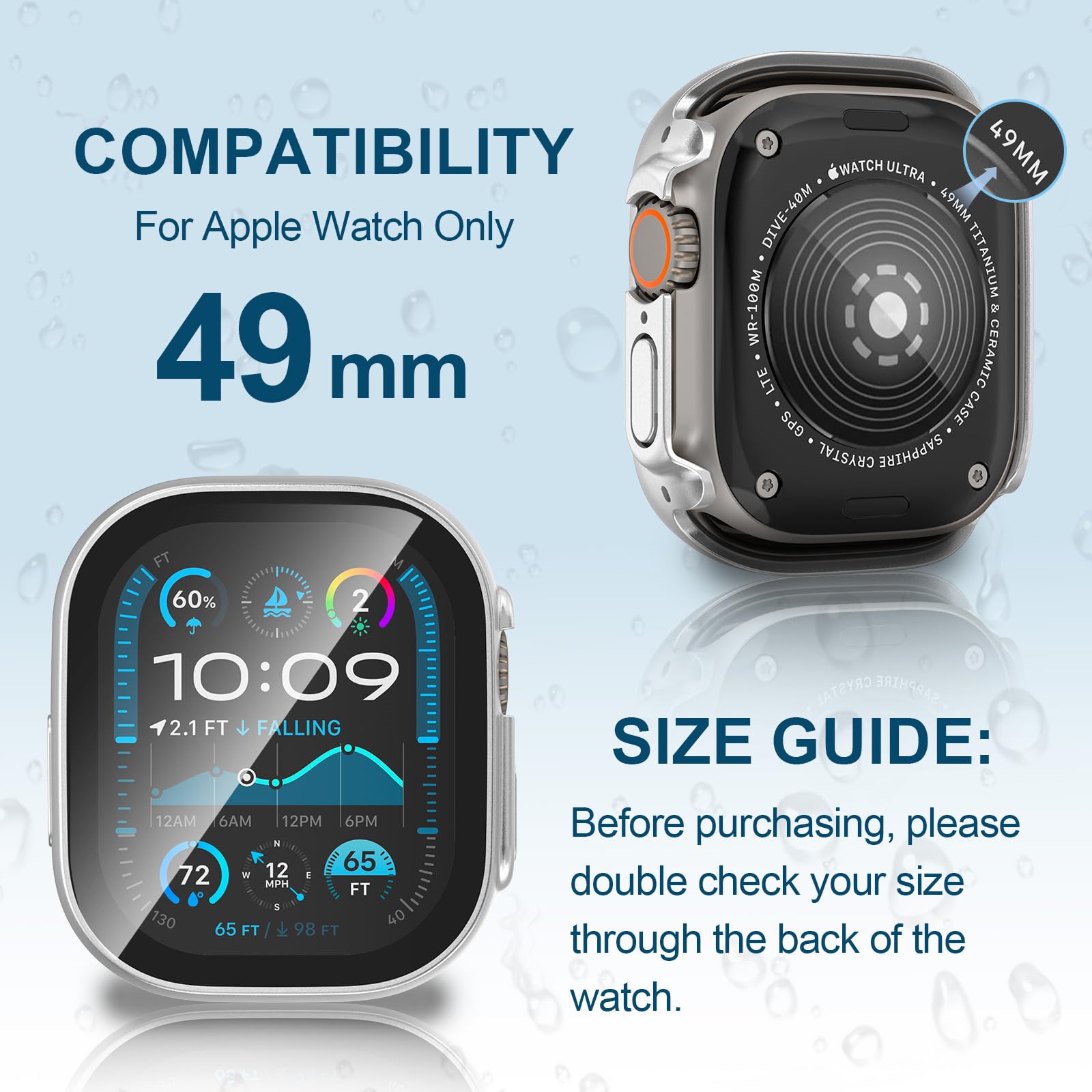 YIJDACASE Custodia impermeabile 2 in 1 per Apple Watch, protezione schermo 49 mm Ultra/Ultra 2 accessori con pellicola protettiva in vetro temperato e copertura paraurti in PC compatibile con iWatch