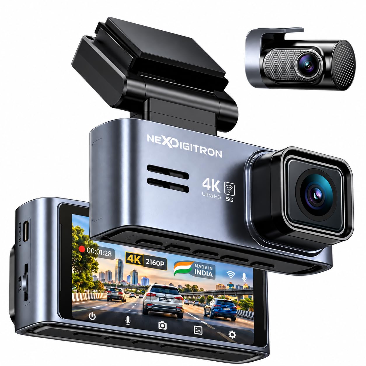 NEXDIGITRON ACE 3 Dual Dash Cam, Native 2.5K & Upscaled 4K Front, Full HD Rear, Built-in GPS Logger, Made in India, Super Capacitor, Wide Angle Lens, Wi-Fi, Parking Mode, Supports up to 256GB — Amazon image 8