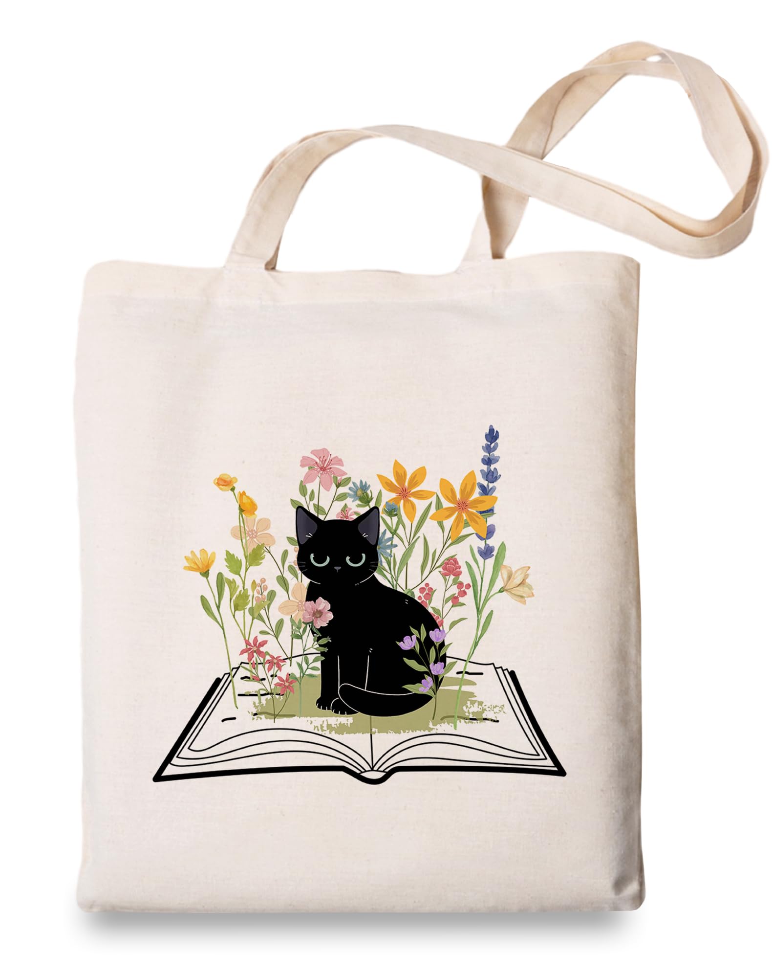 OUZ Flower Tote Bag, Aesthetic Wildflower Tote Bag, Canvas Tote Bag for Women Beach Bag Shopping Bags Reusable Grocery Bags