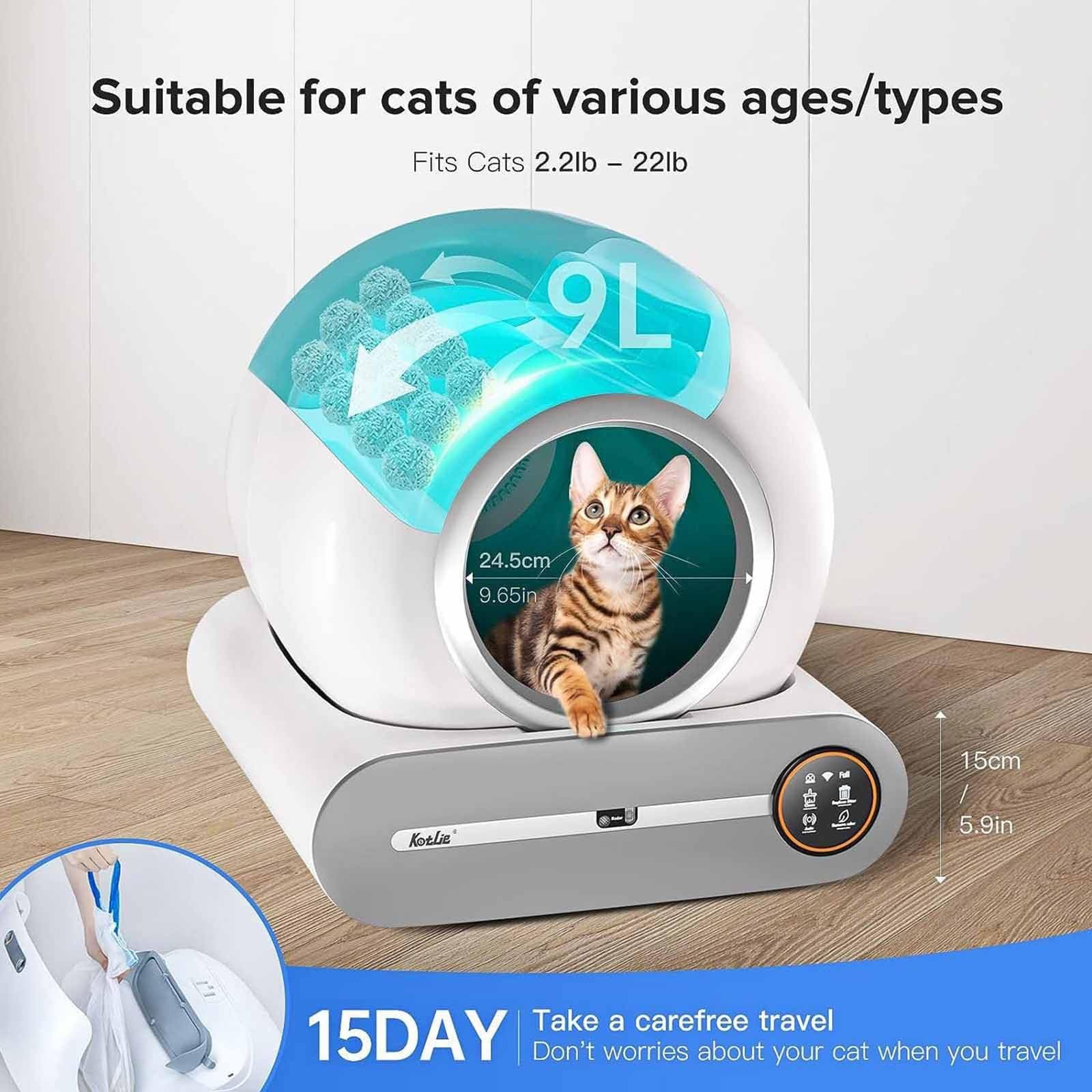 PixCy Lettiera Gatti Autopulente, Lettiera Gatti Automatica Senza Raccolta, Controllo App E Monitoraggio Salute, Lettiera per Gatti Automatica con capacità Extra Grande 65 Litri