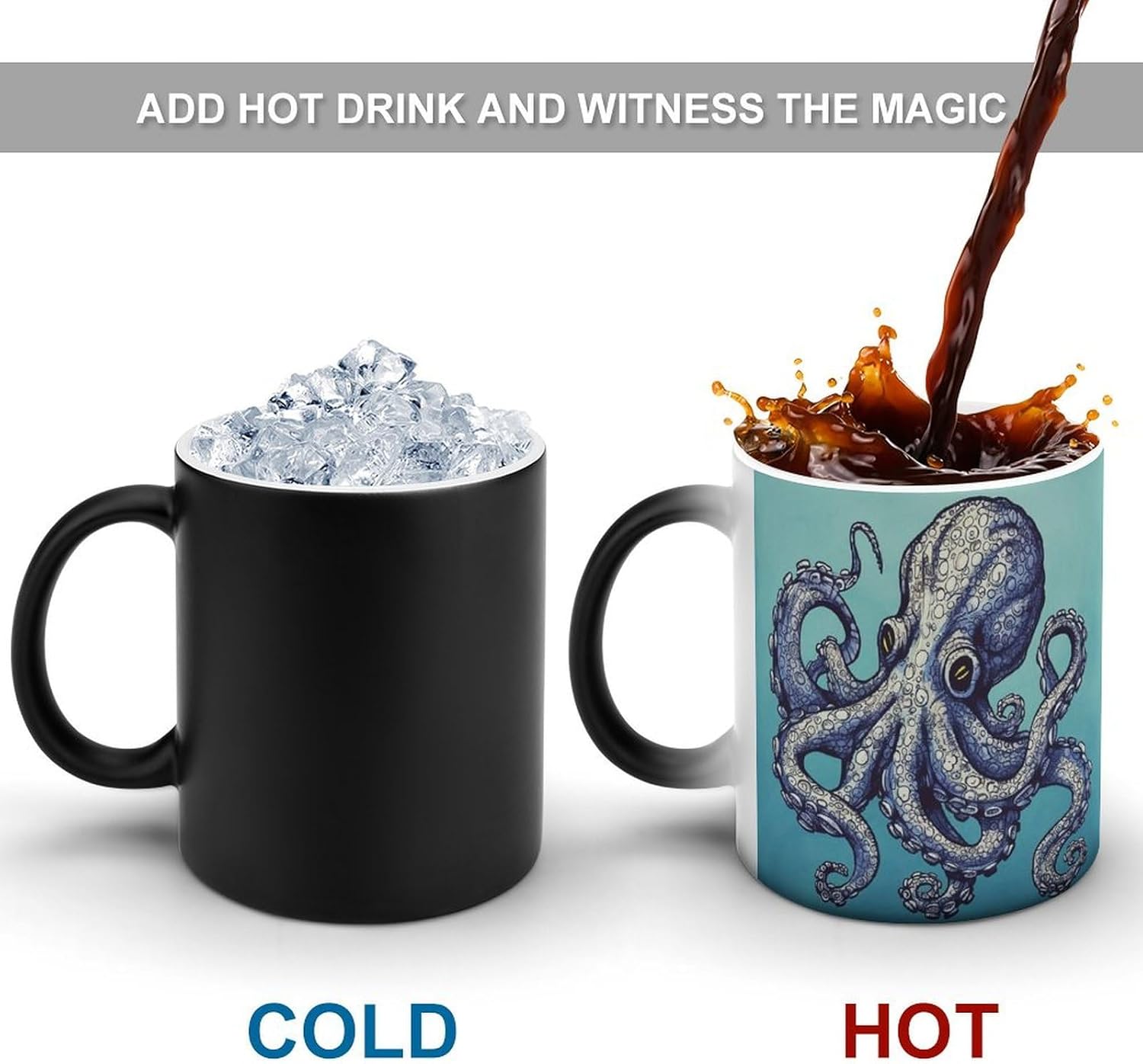 Color Changing Mug Octopus Design Printed Ceramic Coffee Mug Heat Changing Sensitive Mug Magic Heat Changing Coffee Mug Novelty Coffee Mugs