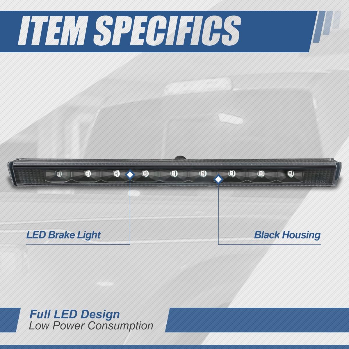 Auto Dynasty Full LED 3rd Third Brake Light Compatible with 2010-2019 Toyota Rav4 Lexus GX460, Rear Center Cab Cargo Lamp High Mount Stop light, Black Housing