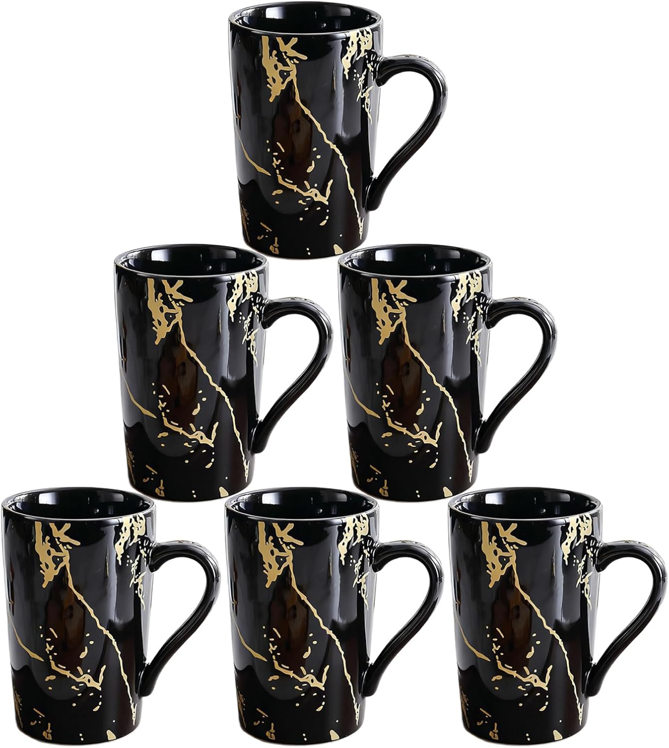 Porcelain Coffee Mugs, 12 Ounce, Set of 6, Black | Hot Tea | Cappuccino | Mocha | Cocoa | Cups for Latte (black)