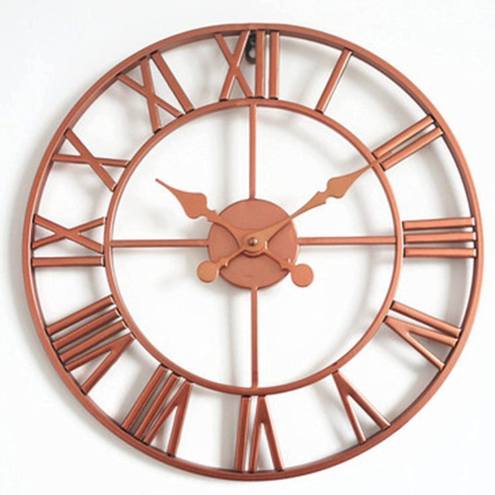 SaryEdge Wall Clock Art Clock Garden Clock, Vintage Clock with Roman Numerals, Non-Ticking Operated Metal Skeleton 40Cm/16Inch Decor Clock for Home Kitchen Cafe Hotel Wall-S,Dark R,Dark Red-B