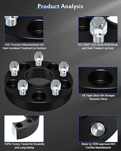 Miniatura 5 de ECCPP 2 espaciadores de rueda centrados de 1 pulgada y 5 lengüetas de 5 x 4.5 a 0.197 x 0.177 in de 0.197 x 4.500 in para Nissan Rogue 2016-2022