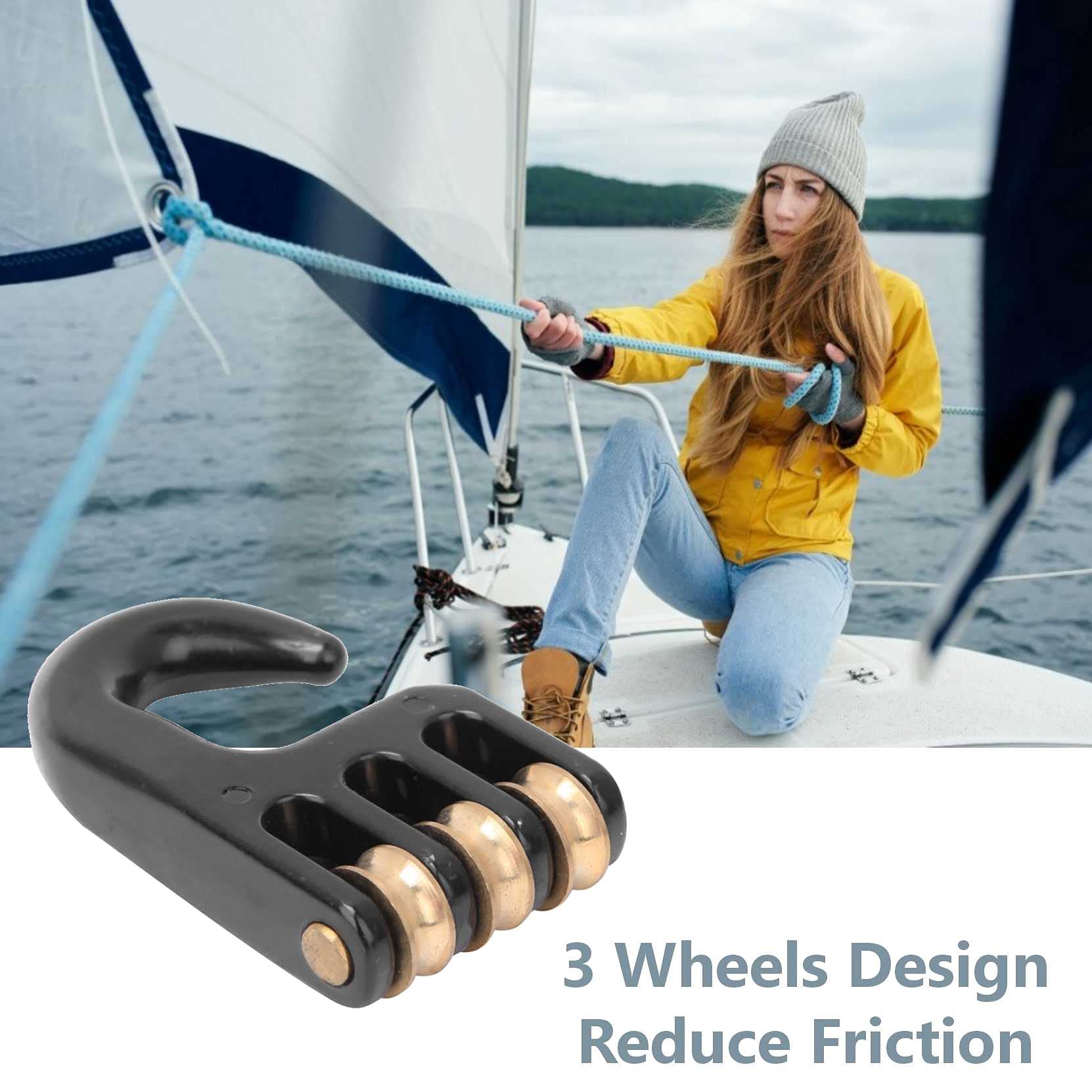 DAUERHAFT Gancio per puleggia per sartiame da Windsurf, Gancio per puleggia per sartiame a 3 rulli, Accessorio da Surf in Lega di Alluminio Resistente per sartiame da Windsurf