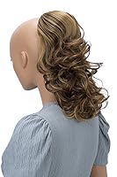 Vista 26 de PrettyShop - Extensión de cola de caballo trenzada, ondulada y voluminosa de 12 pulgadas, color castaño, PH205