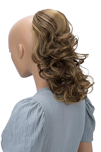PrettyShop - Extensión de cola de caballo trenzada, ondulada y voluminosa de 12 pulgadas, color rubio dorado mezclado con castaño rojizo, PH218