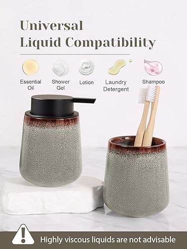 Miniatura 8 de INGOFIN Dispensador de loción de cerámica, dispensador de jabón de manos recargable de 12 onzas, dispensador de líquido moderno con bomba,