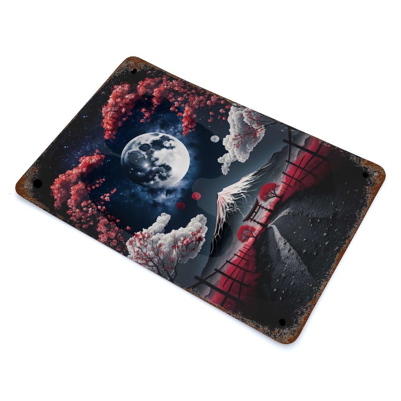 Rust Effect Fuji Mountains Landscape Retro Metal Sign 11.8"x7.9", Classic Wall Plaque for Cafe, Home Bar And Lounge Decor