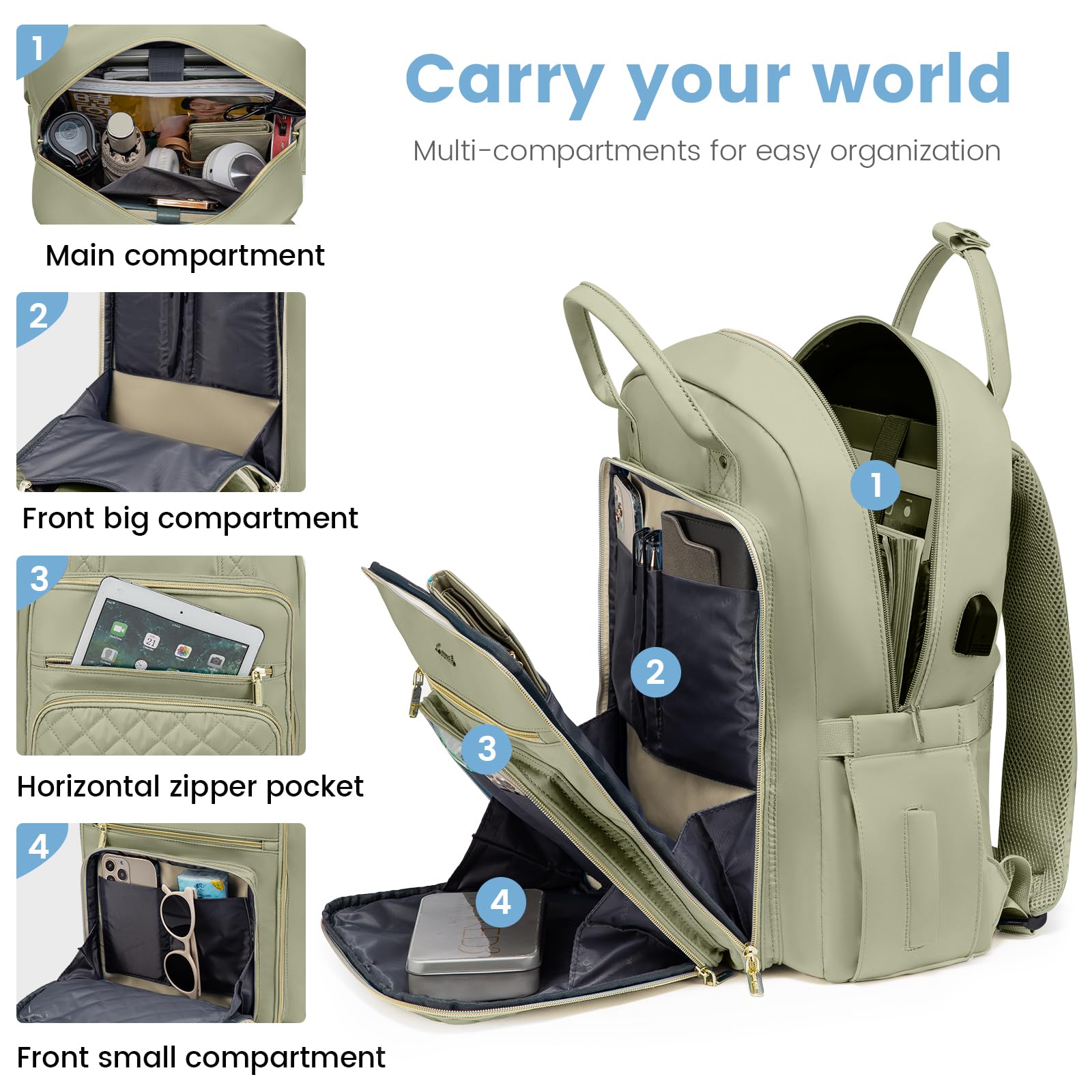 LOVEVOOK Laptop Backpack for Women, Water Resistant Travel Work Backpacks Purse College Business Teacher Nurse Computer bag with USB Charging Port