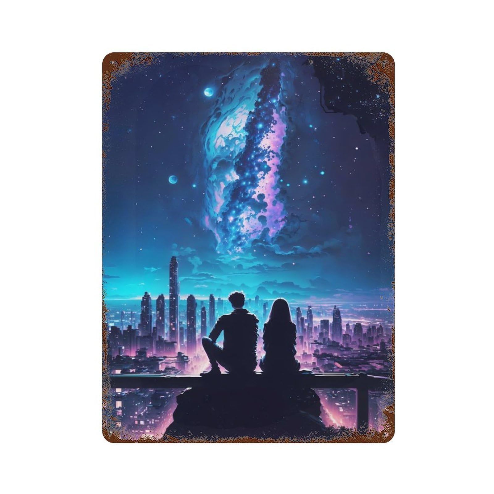 Rust Effect Urban Stargazers Rusty Metal Tin Sign 15.7"x11.8", Old School Wall Decor for Pub, Kitchen And Man Cave Decor
