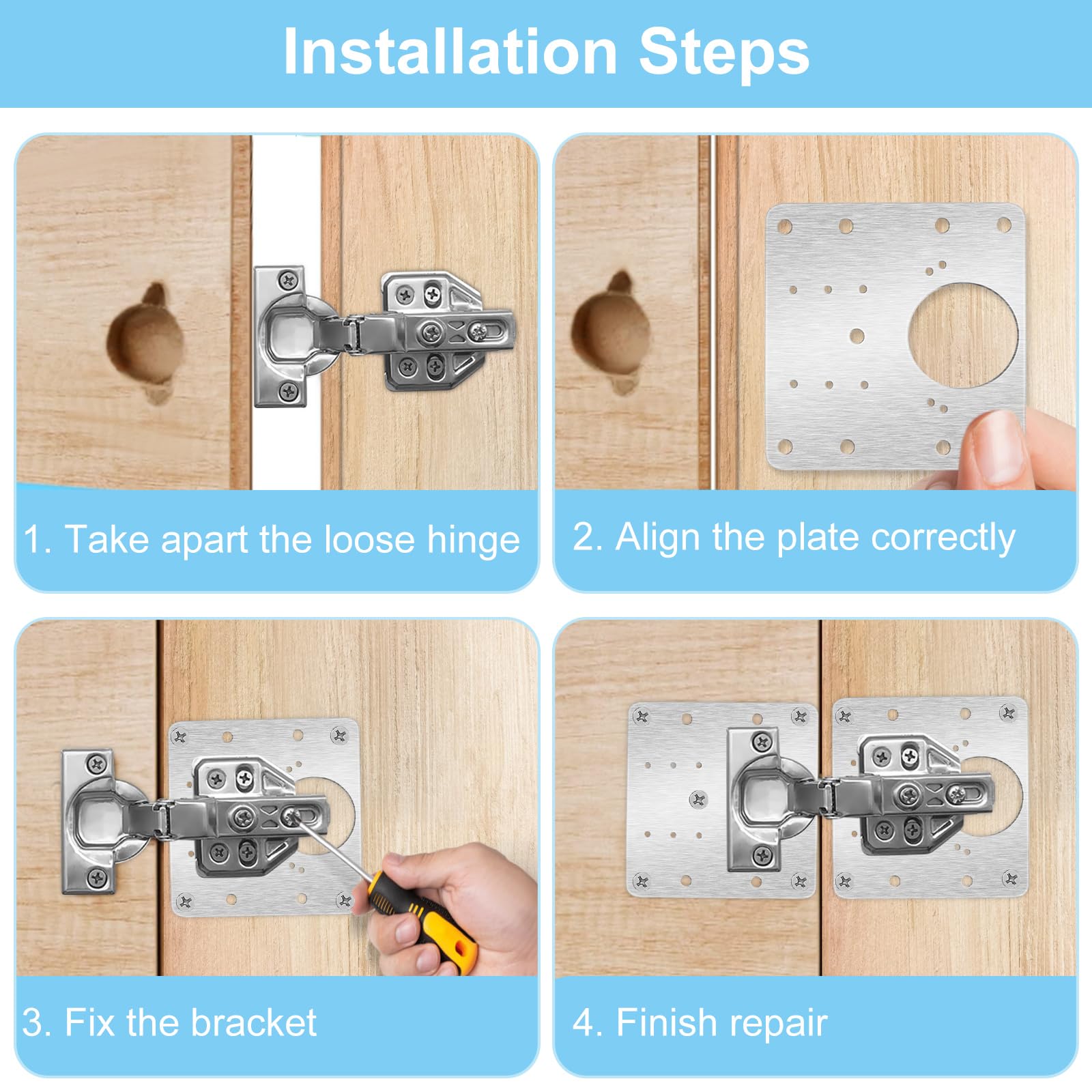 8 stuks Scharnierreparatieplaat voor kasten, roestvrijstalen scharnierscharnier reparatieplaat bevestigingsplaat, potcharnier reparatieplaat voor kledingkast, vouwdeurkast, houten meubels (90x47x1mm
