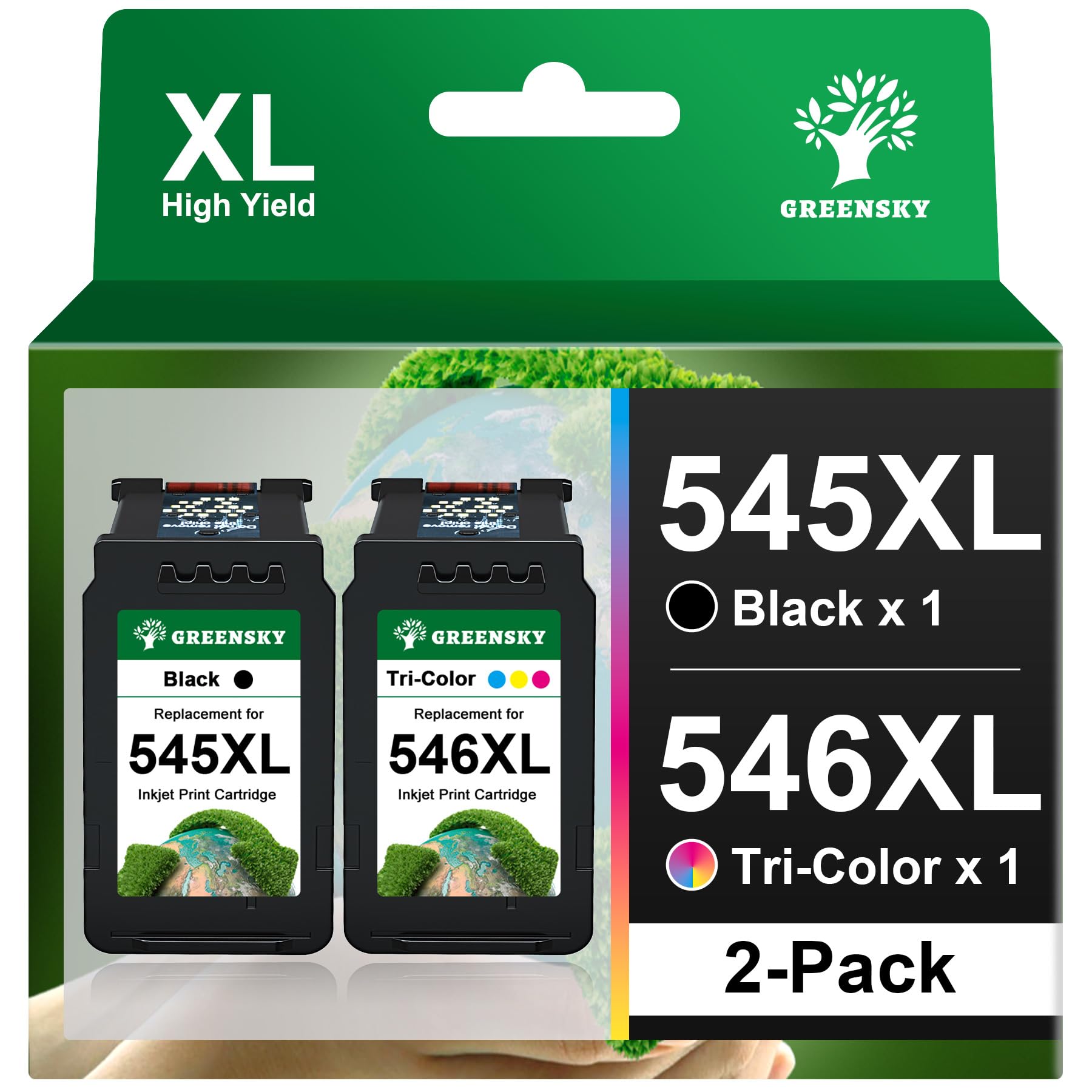 GREENSKY Compatibile Cartucce d'inchiostro Sostituzione per Cartucce Canon 545 546 XL per Canon Pixma MG2550 MG2550S TR4550 TS3150 TS3151 MX495 MG3050 MG3051 MG2950 iP2850 TS3350(1 Nero, 1 Tri-Colore)