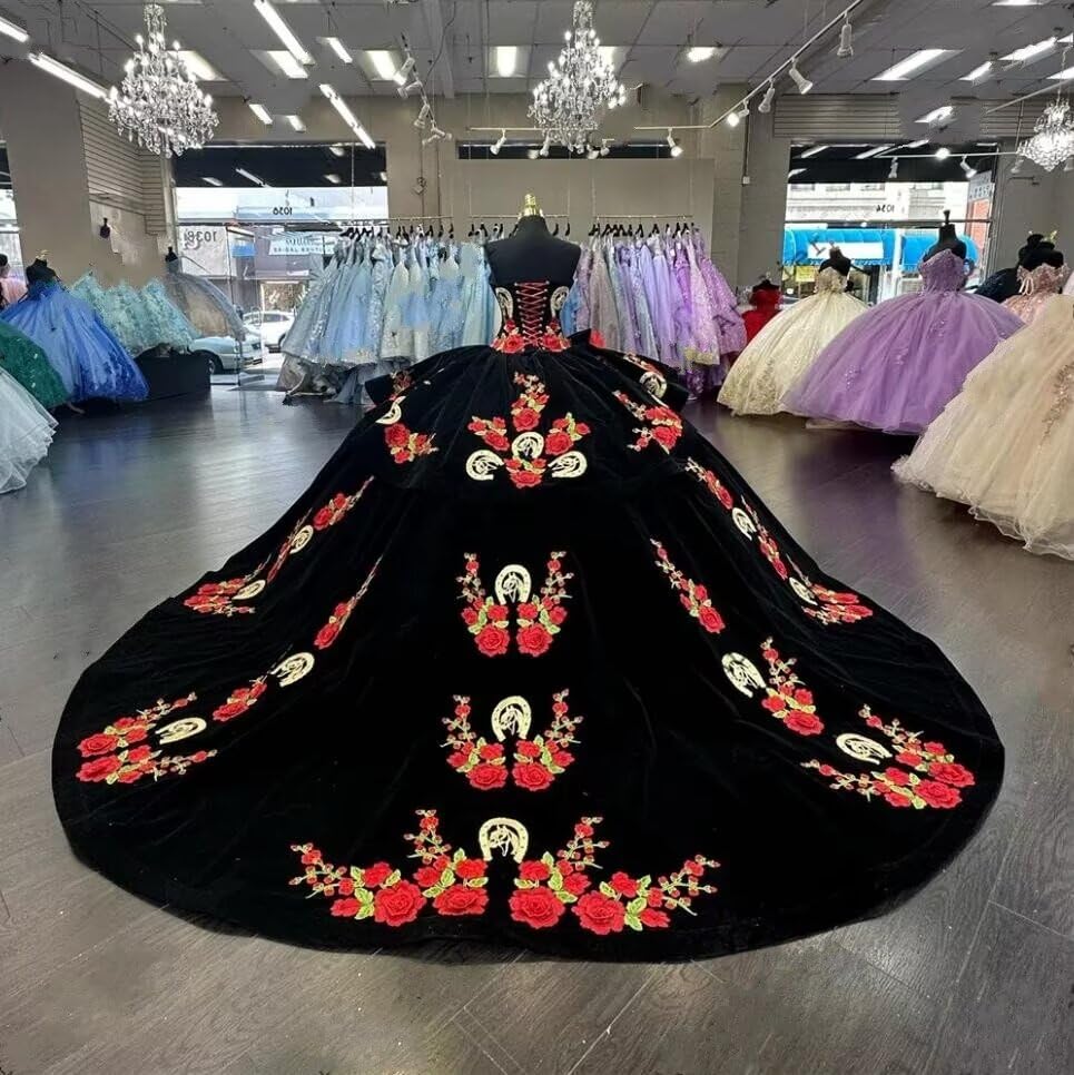 Velvet Organza Ruffles Floral Flowers Appliques Masquerade Ball Gowns Quinceanera Dresses Sweet 15 Girls Off Shoulder 20252