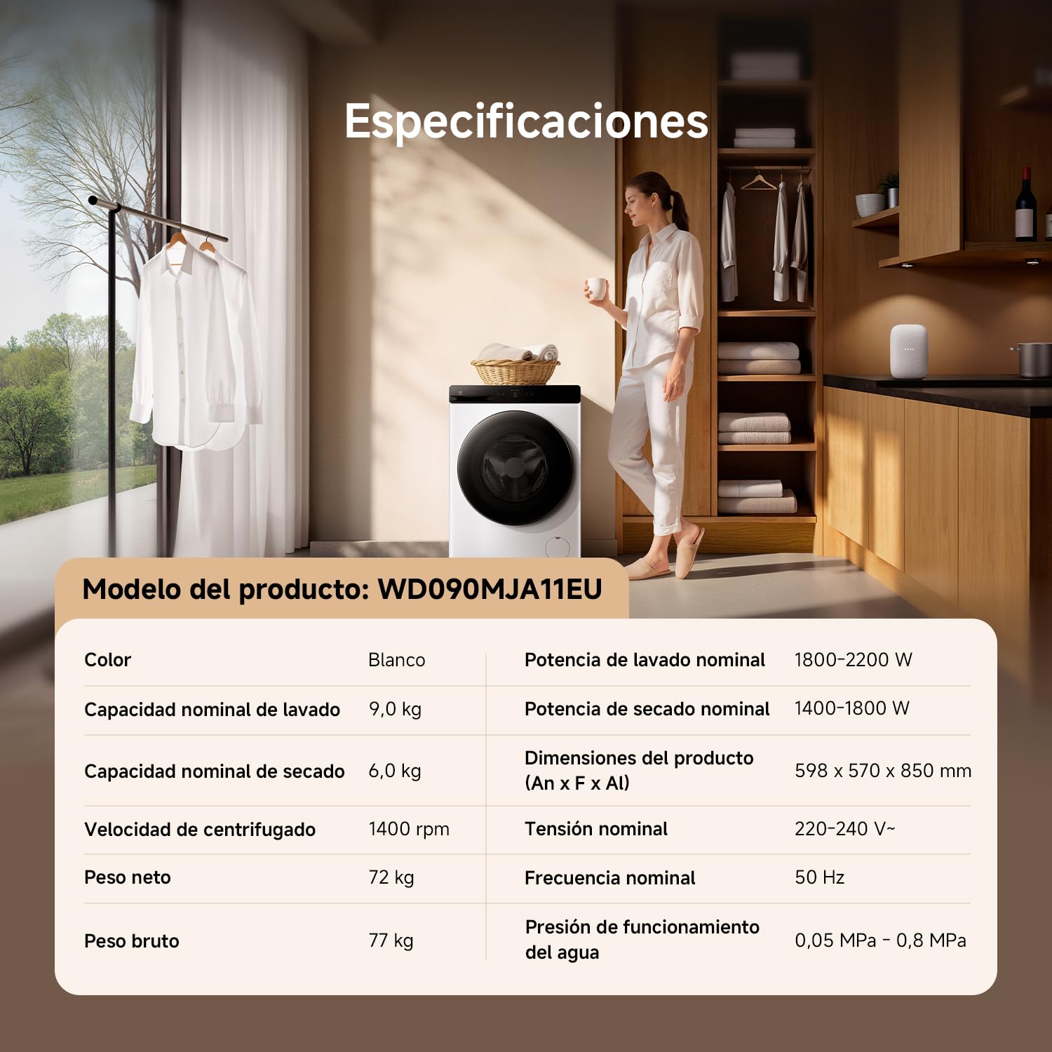 Xiaomi Mijia Front Load Washer Dryer Pro 9 kg Lavado / 6 kg Secado, A-25% | Doble autodosificación, Lavado ultrarrápido, Refresco e higiene con vapor, Control inteligente, Eficiencia de lavado A-25 %