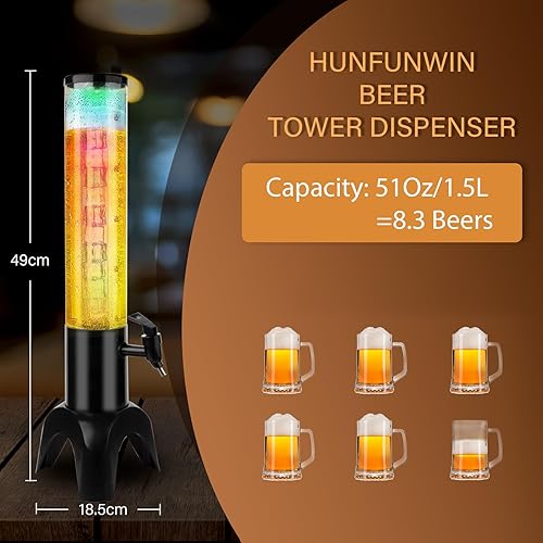 Miniatura 2 de Dispensador de cerveza Margarita Tower, dispensador de torre de mimosa de 50 onzas con tubo de hielo y luz LED, dispensador de torre de bebidas de