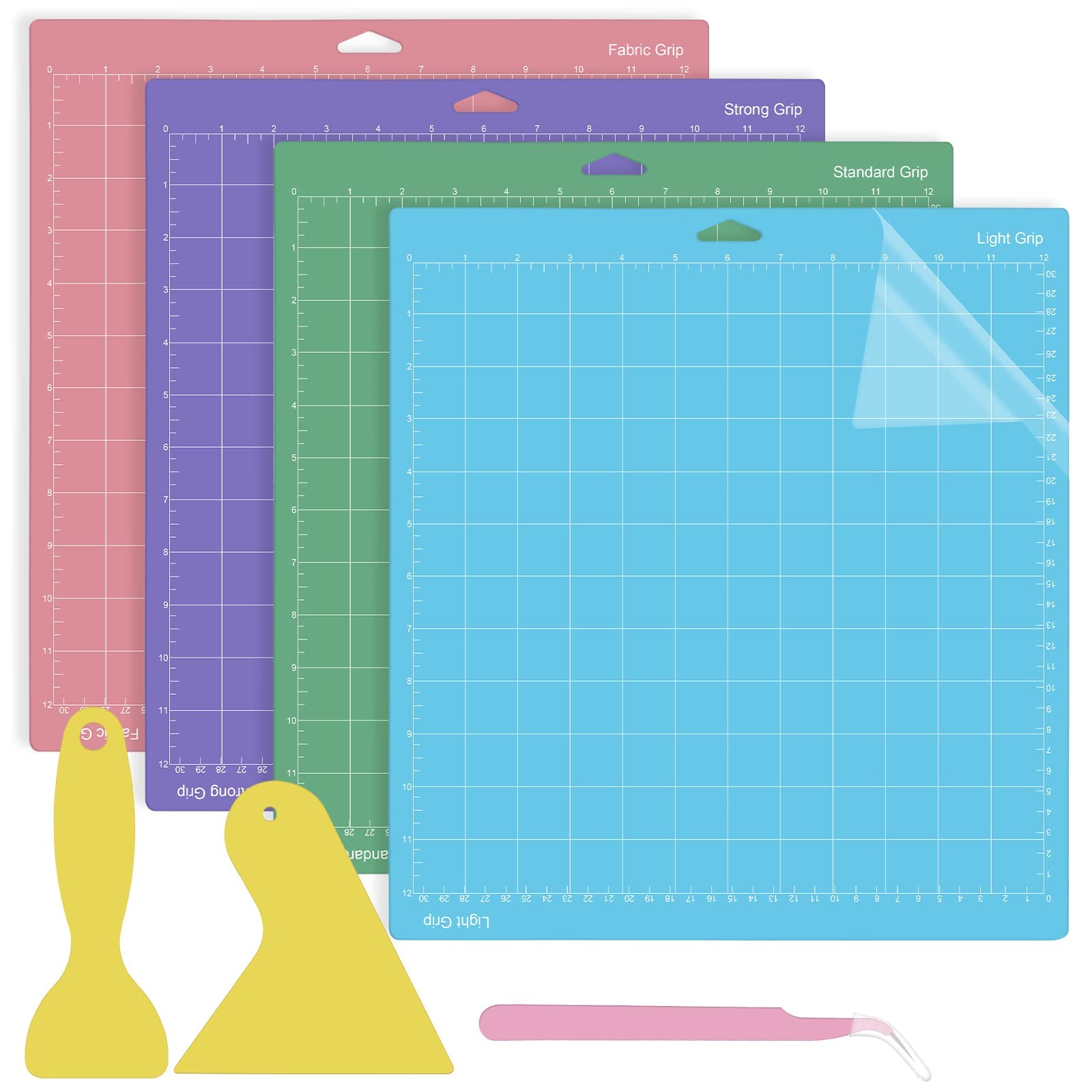 Cutting Mat, Non-Slip& Durable Replacement Cutting Mat, 4 Adhesive Sticky Cutting Mats for Explore One, Air, Air 2, Maker, Cutting Mats (StrongGrip, FabricGrip) for Silhouette Cameo Viny Craft. 12x12"