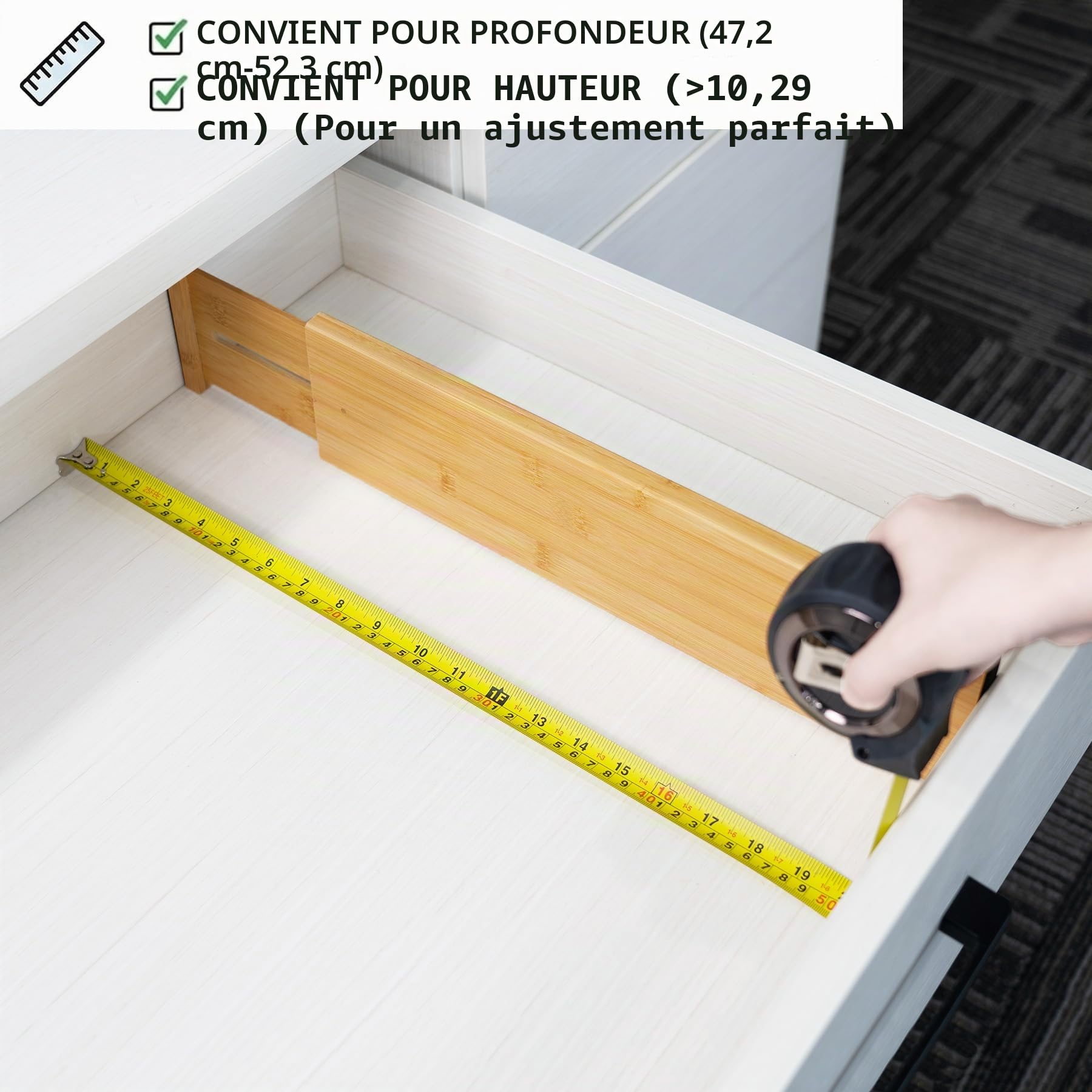 Utoplike Séparateur de tiroir extensible en bambou de 10 cm de haut, organiseur de tiroir de cuisine, placard de coiffeuse, séparateur de tiroir extensible pour vêtements (4 pièces)