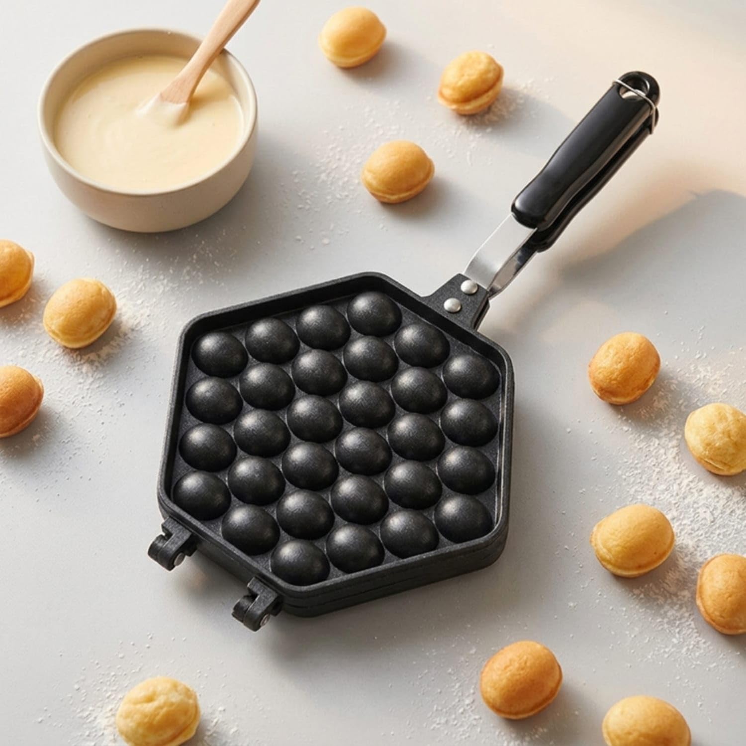 Stovetop Egg Waffle Pan with Handle Non-Stick Egg Waffl | Stovetop Egg Waffle Pan with Handle Non-Stick Manual Cookware Easy to Clean for Home Bakers Mold-image-37
