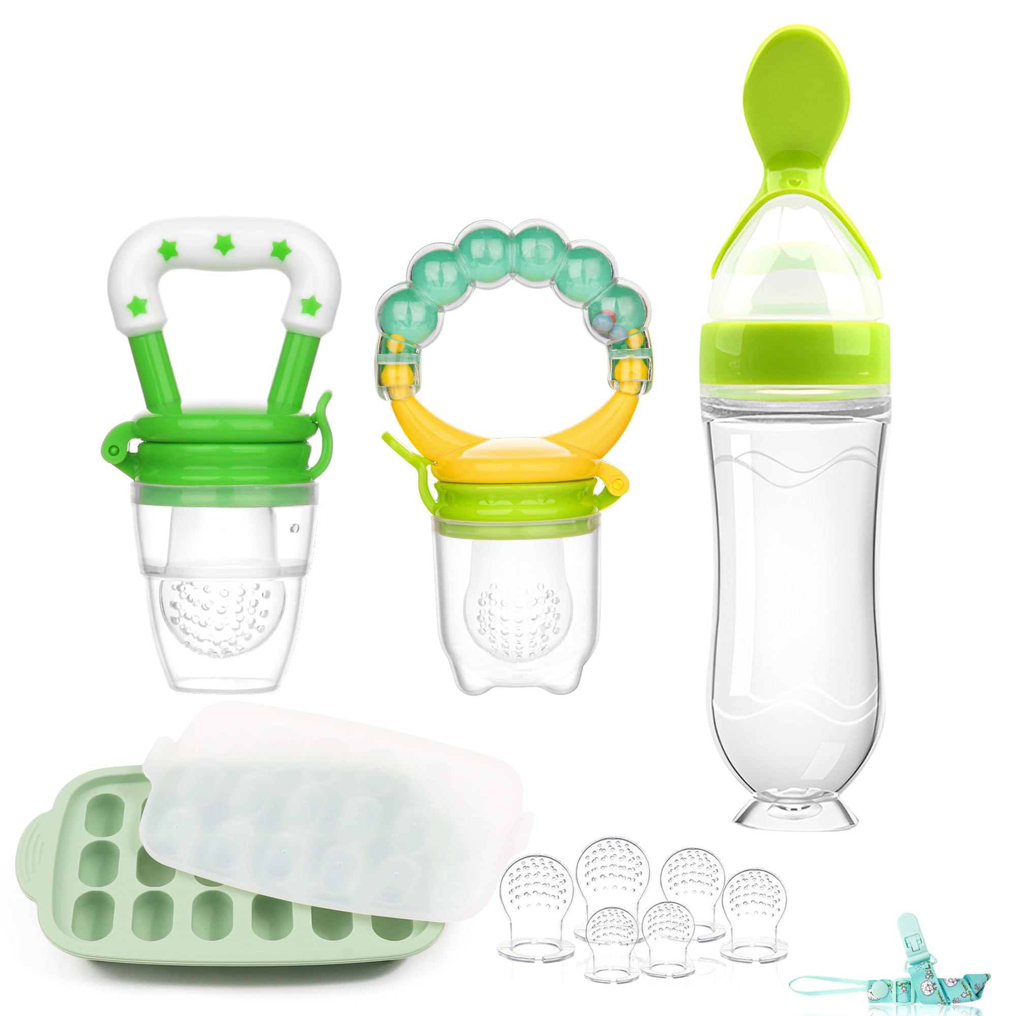 Baby Fruit Feeder & Baby Breastmilk Popsicle Molds-WAJIAYON Silicone Baby Food Freezer Tray Storage Containers, Baby Food Pacifier Feeder and Teether