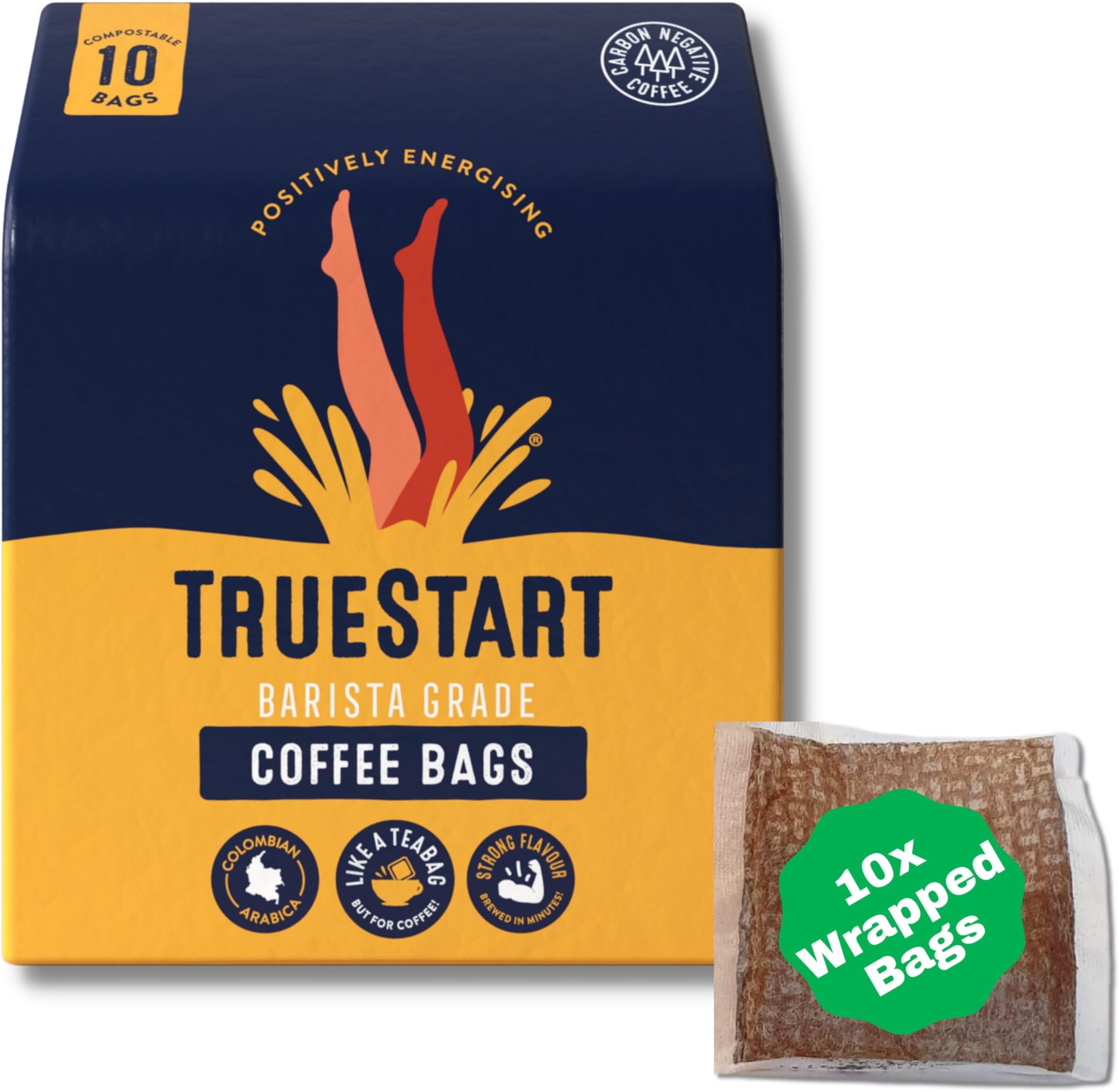 Coffee Bags - Smooth Energising Colombian, Quick Steep, Individually Wrapped, Medium Roast 100% Colombian Arabica - Mycotoxin-Free & Antioxidant Rich Coffee - 1 Pack Box, 10 Loose Bags