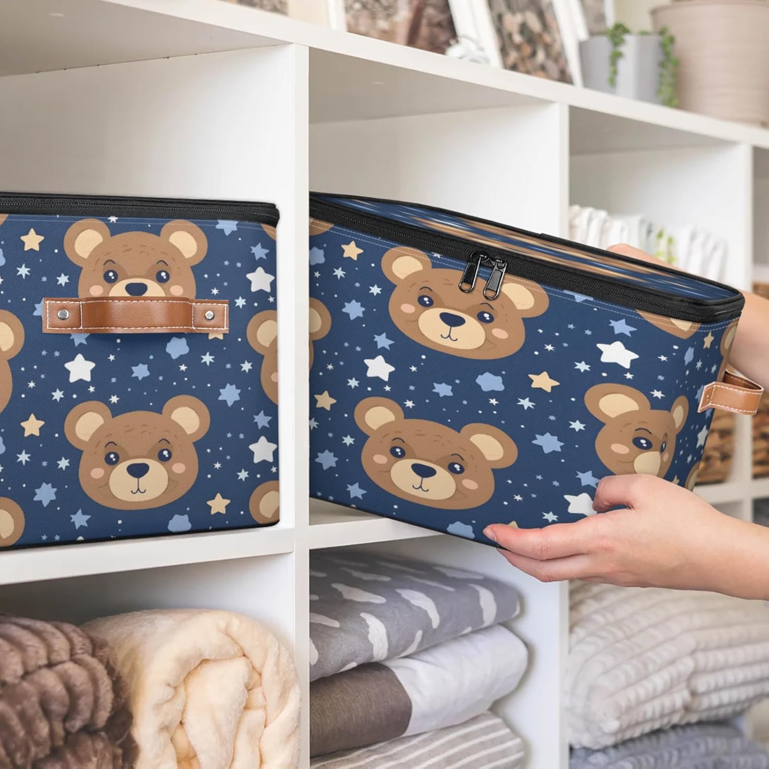 2-Pack Storage bins with lids - 26 quart organizer bins - Collapsible fabric storage bins with sturdy handles and double zipper tops - Versatile for home, toys, dorm rooms