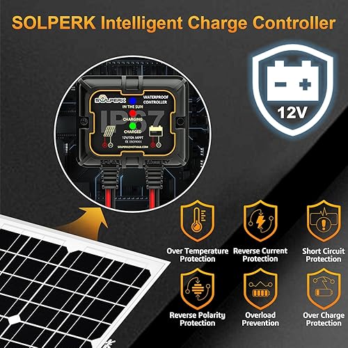 Miniatura 2 de SOLPERK - Kit de panel solar de 20 W 12 V, cargador de batería solar + controlador impermeable de actualización + soporte de montaje ajustable