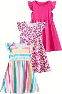 Girl Floral Skater Multipack Dresses 3-Pack Polka Dots Short Sleeve Priness A-line Dress