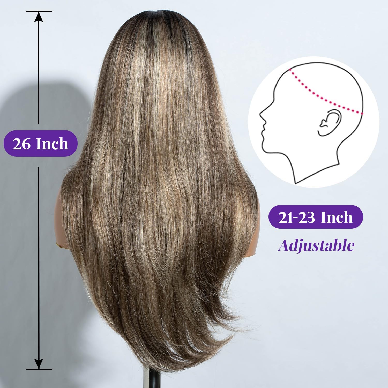 Joedir Long Layered Wig With Curtain Bangs Deep Part Lace Front Wigs for Women 26 Inch Middle Part Highlights Wig Heat Resistant Synthetic Wigs for Daily Party Use - Image 4