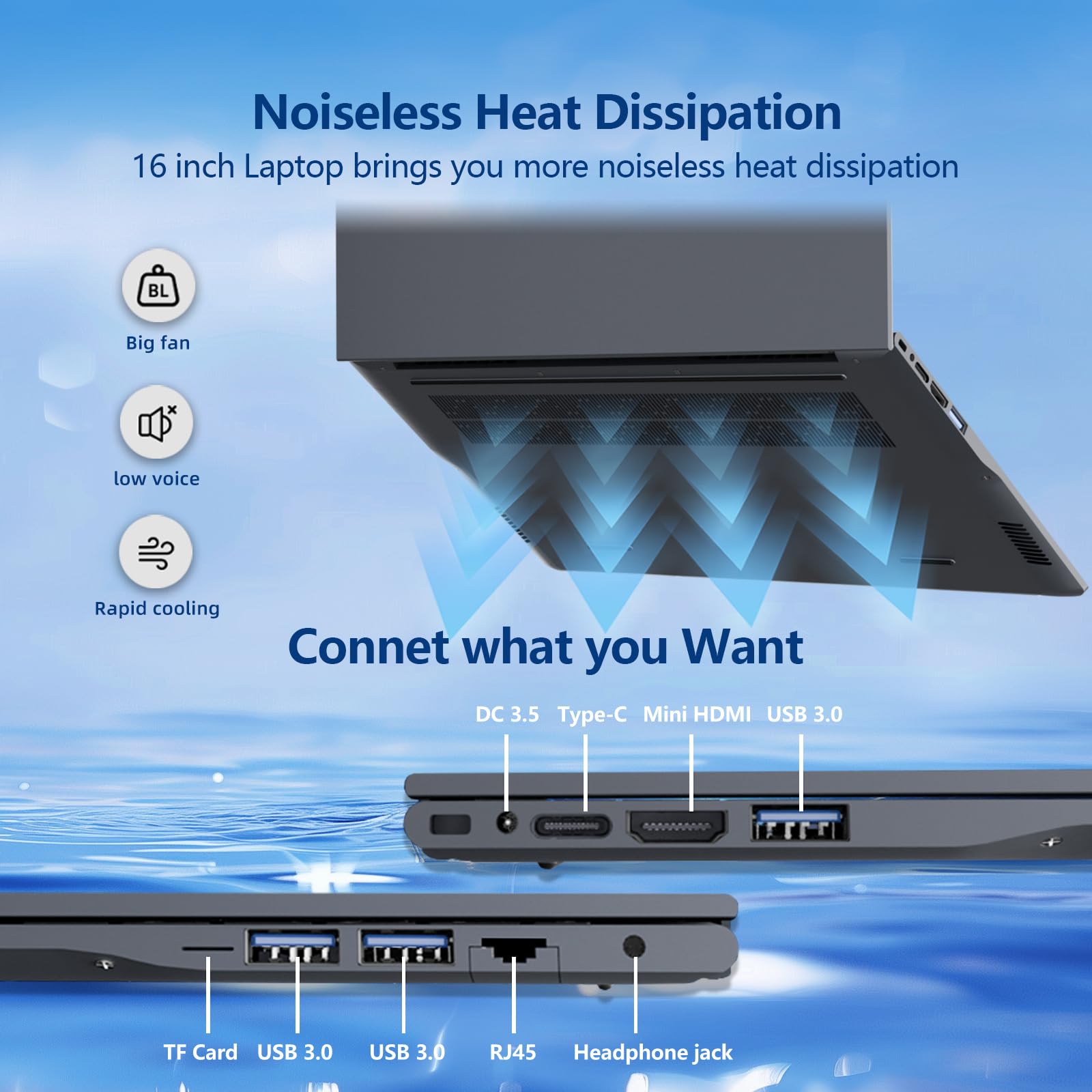 16 Pouces Ordinateur Portable, Processeur Core I5 8210Y Jusqu'à 3,6G Hz