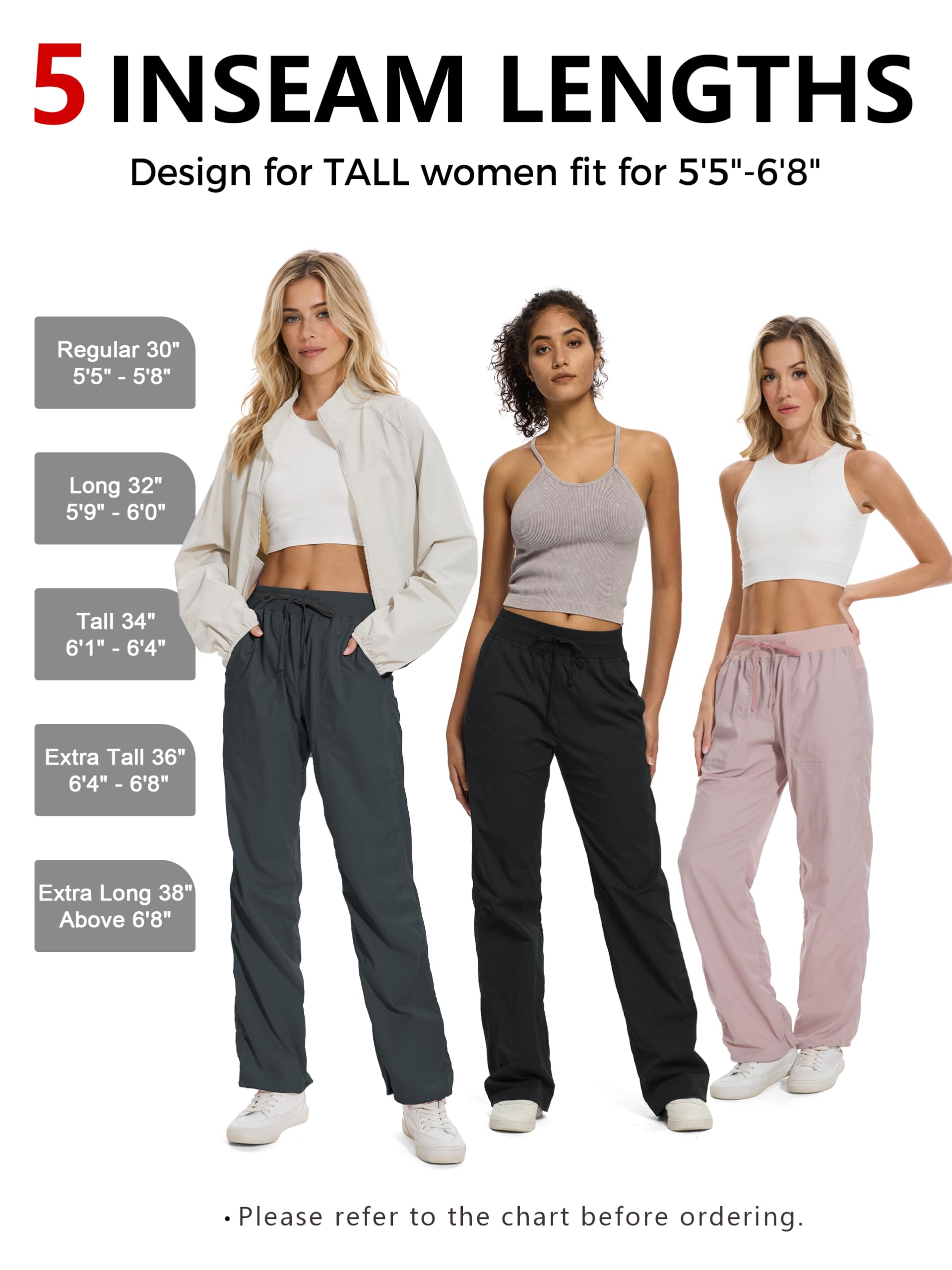 SEVEGO Pantalones de estudio de baile ligeros con entrepierna de 30, 32, 34 y 36 pulgadas de alto para mujer, pantalones de estudio de baile fruncidos para entrenamiento, atléticos, casuales